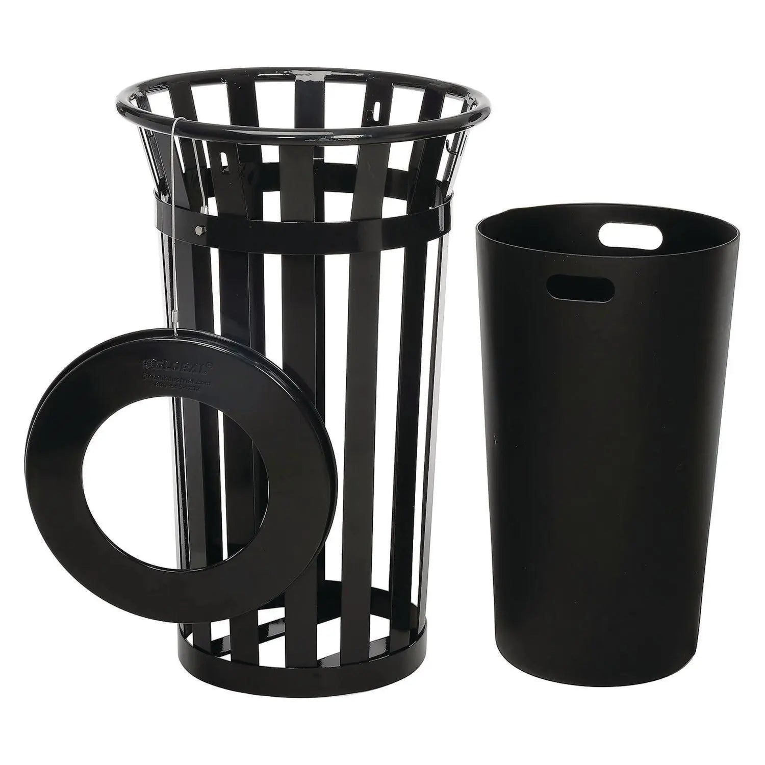 Global Industrial® Outdoor Slatted Steel Trash Can, 24 gal, Black