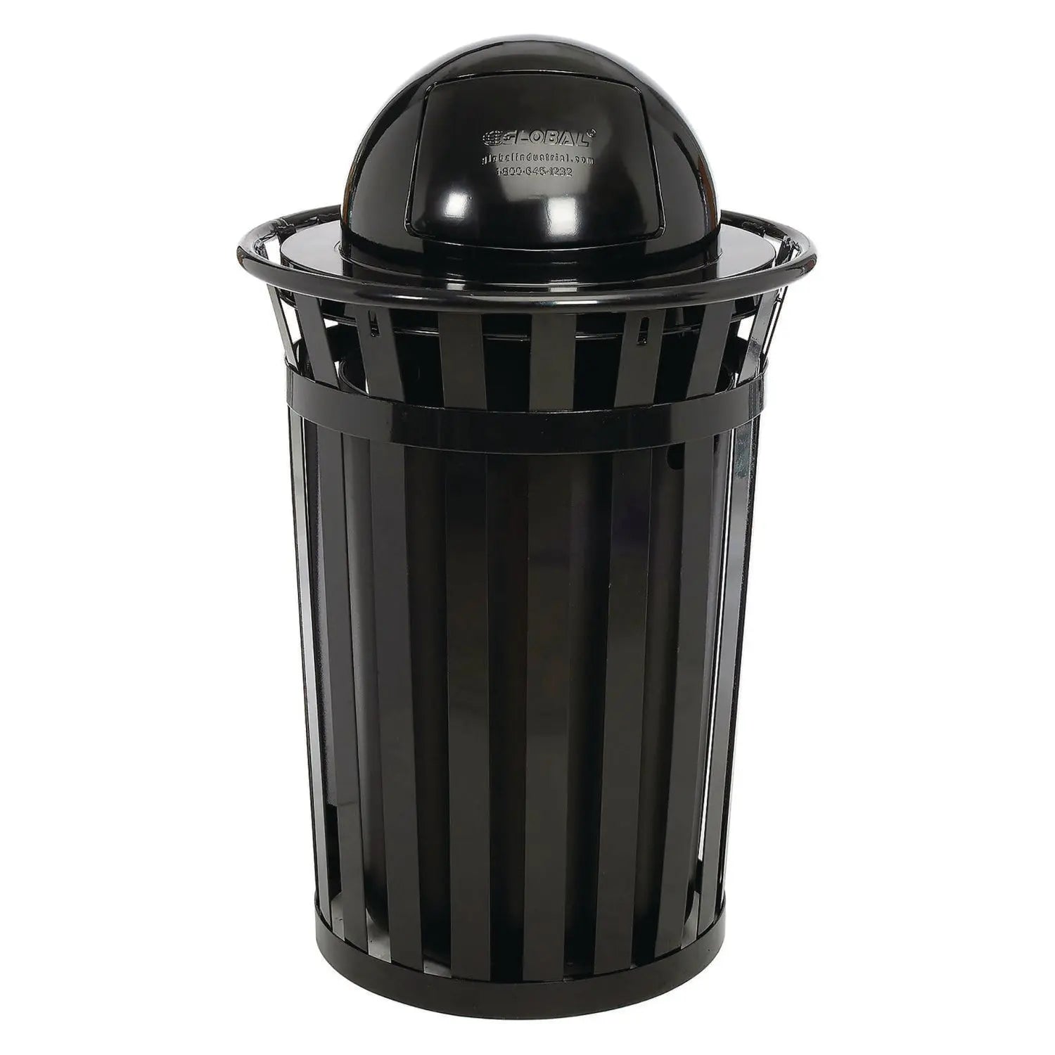 Global Industrial® Outdoor Slatted Steel Trash Can, Dome Lid, 36 gal, Black