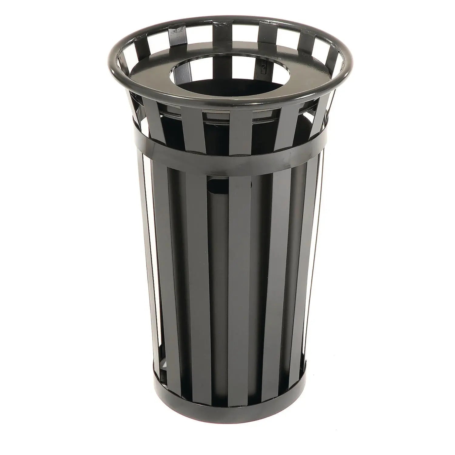 Global Industrial® Outdoor Slatted Steel Trash Can, 24 gal, Black