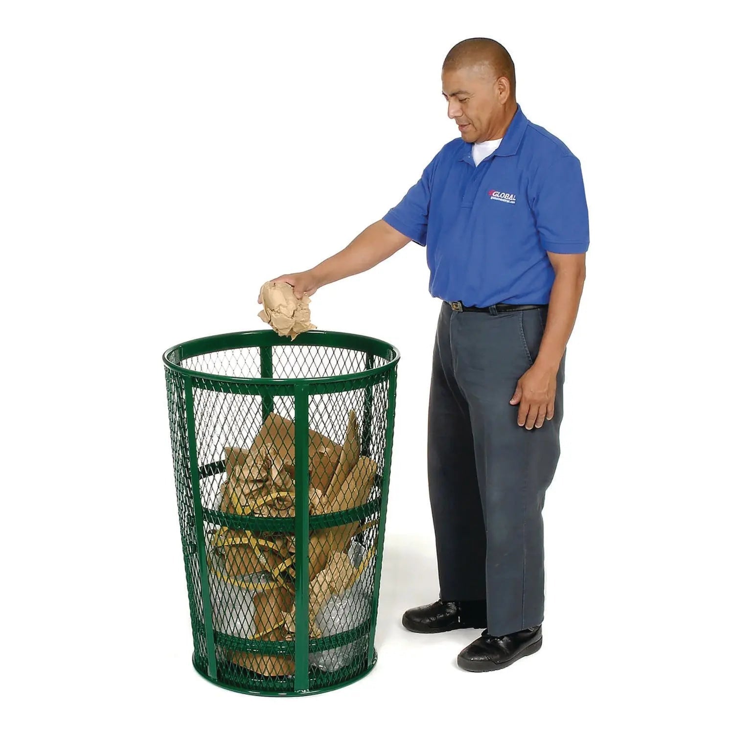 Global Industrial® Steel Mesh Corrosion Resistant Trash Can, 48 gal, Green
