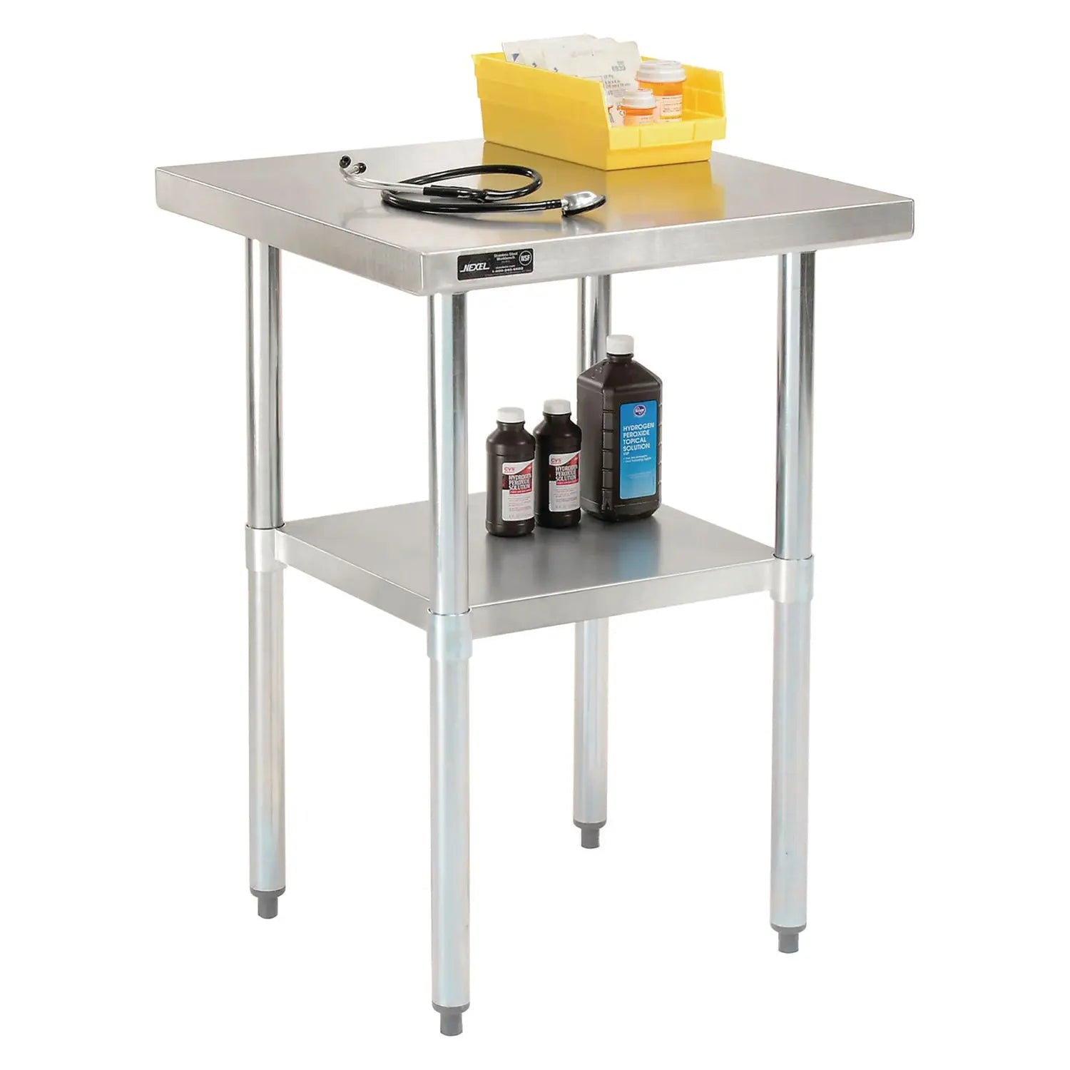 Global Industrial® Work Table with Undershelf, Square, 30 x 30 x 35, Silver Top, Silver Base/Legs
