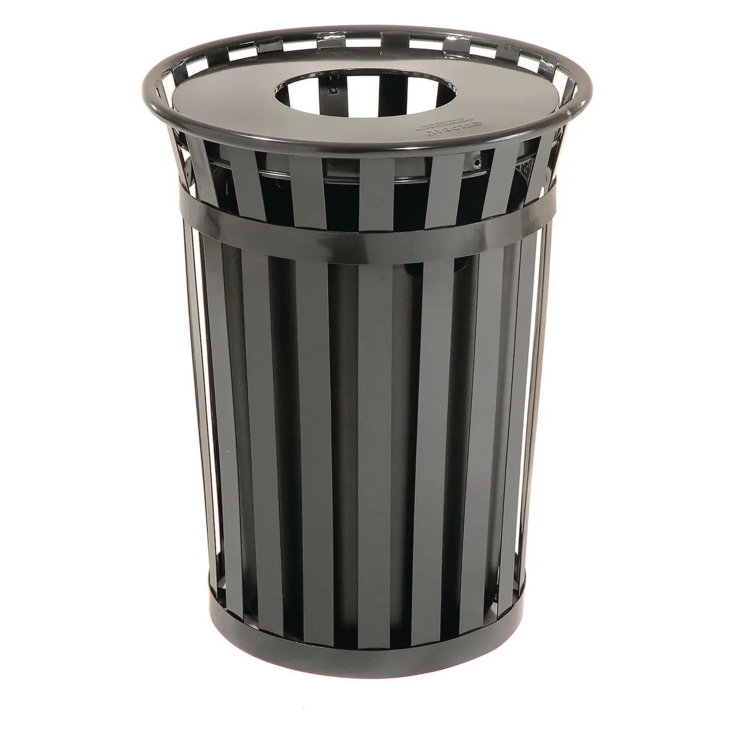 Global Industrial® Outdoor Slatted Steel Trash Can, 36 gal, Black