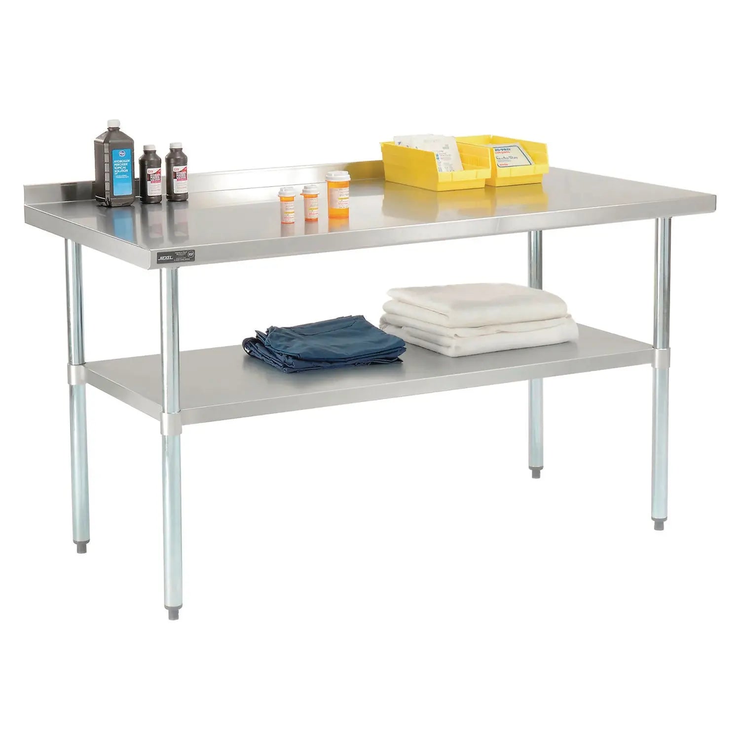 Global Industrial® Work Table with Undershelf with Backsplash, Rectangular, 60 x 30 x 35, Silver Top, Silver Base/Legs