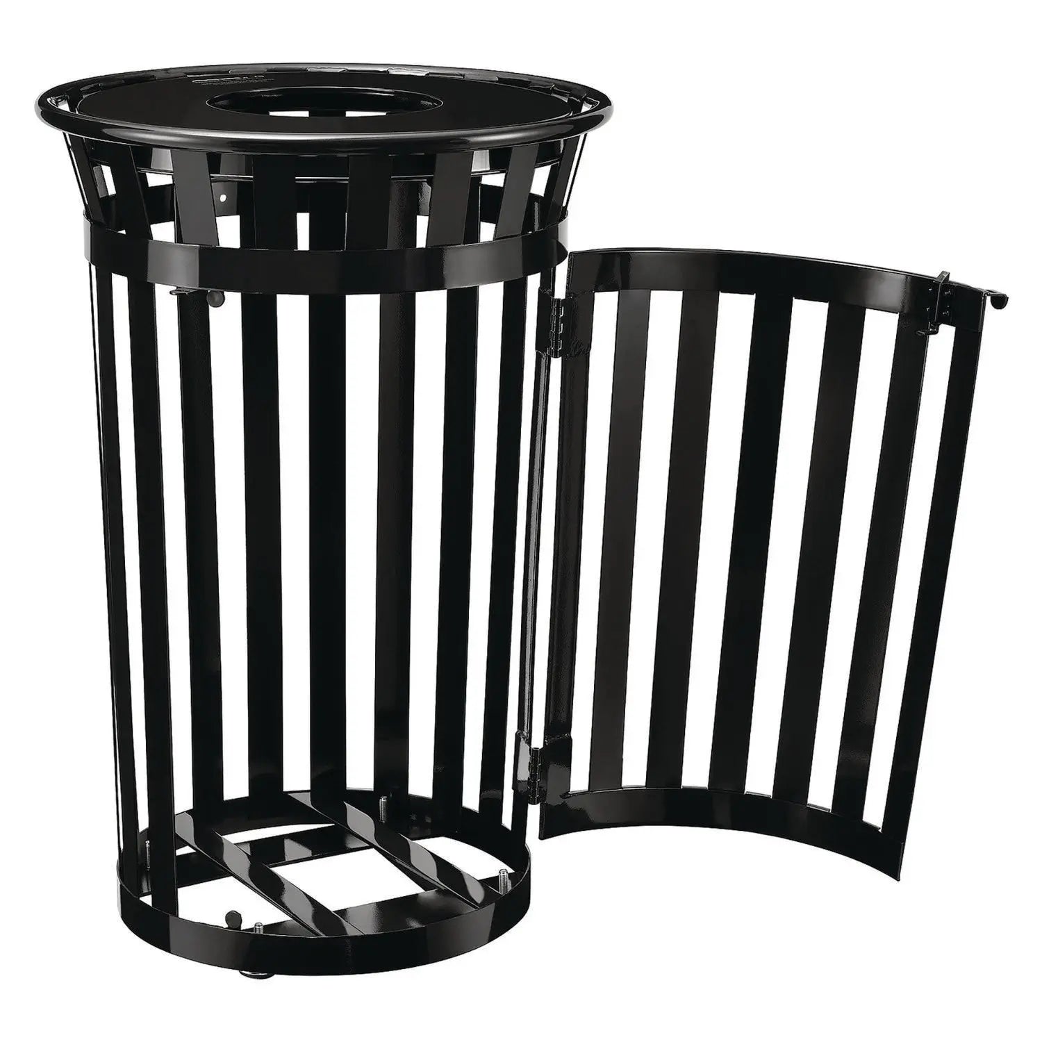 Global Industrial® Outdoor Slatted Steel Trash Can, With Access Door, 36 gal, Steel Black