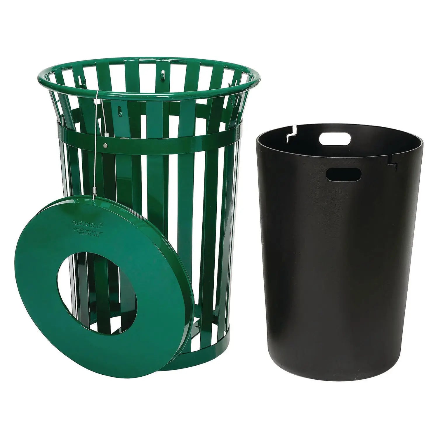 Global Industrial® Outdoor Slatted Steel Trash Can, 36 gal, Green