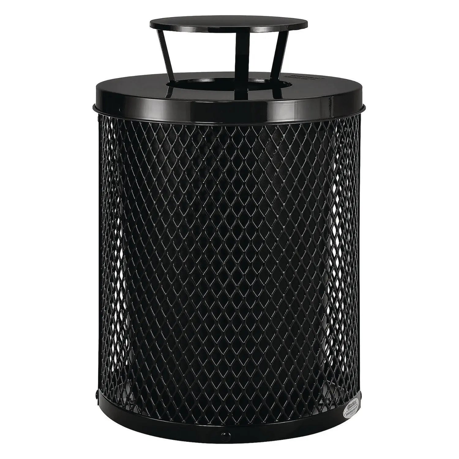 Global Industrial® Outdoor Diamond Steel Trash Can, Rain Bonnet Lid, 36 gal, Black