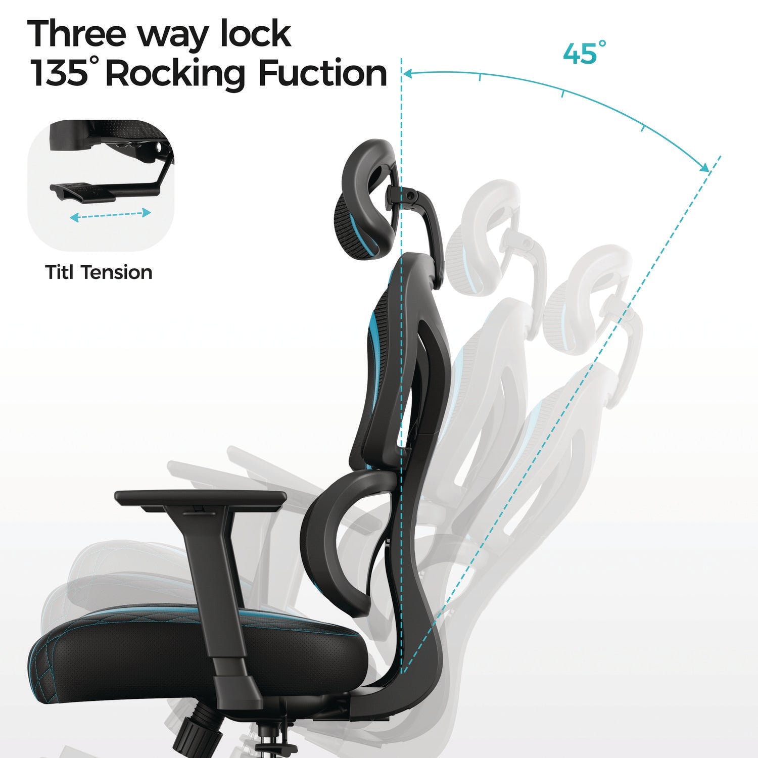 Eureka Ergonomic® Norn Ergonomic Chair, Supports Up to 275 lb, 18.11" to 22.04" Seat Height, Black/Blue Mesh Seat/Back, Black Base - Bloom Skins