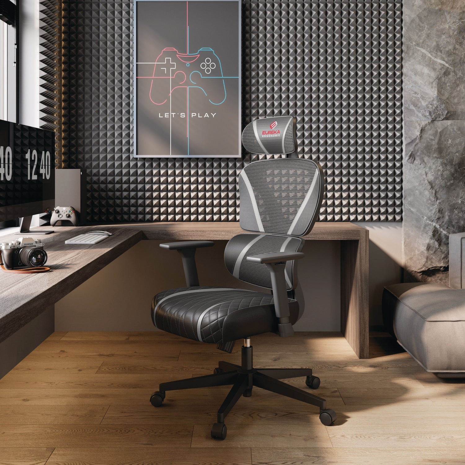Eureka Ergonomic® Norn Ergonomic Chair, Supports Up to 275 lb, 18.11" to 22.04" Seat Height, Black/Gray Mesh Seat/Back, Black Base