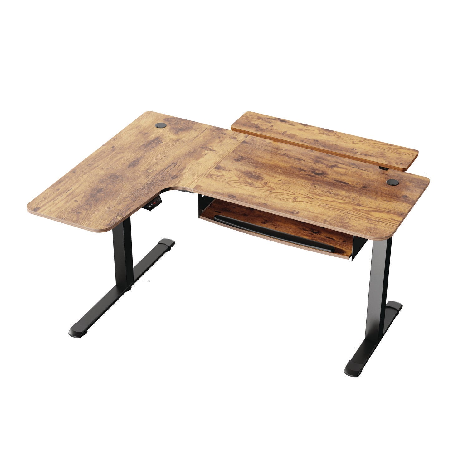 Eureka Ergonomic® L-Shaped Standing Desk with Keyboard Tray, Left Desk, 61.25" x 43.25" x 34.38" to 52.88", Rustic Brown/Black - Bloom Skins