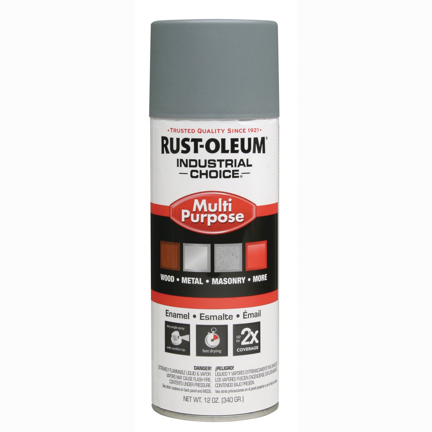 Rust-Oleum® Industrial Choice 1600 System Multi-Purpose Enamel Spray Paint, Flat Gray, 12 oz Aerosol Can, 6/Carton