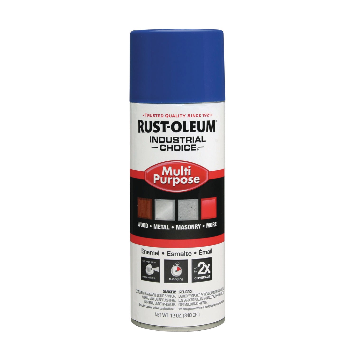 Rust-Oleum® Industrial Choice 1600 System Multi-Purpose Enamel Spray Paint, Flat Safety Blue, 12 oz Aerosol Can, 6/Carton