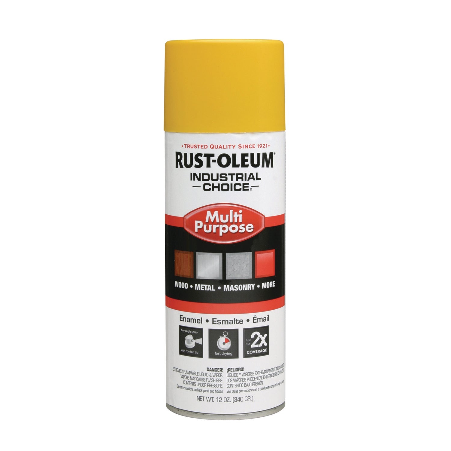 Rust-Oleum® Industrial Choice 1600 System Multi-Purpose Enamel Spray Paint, Flat Safety Yellow, 12 oz Aerosol Can, 6/Carton