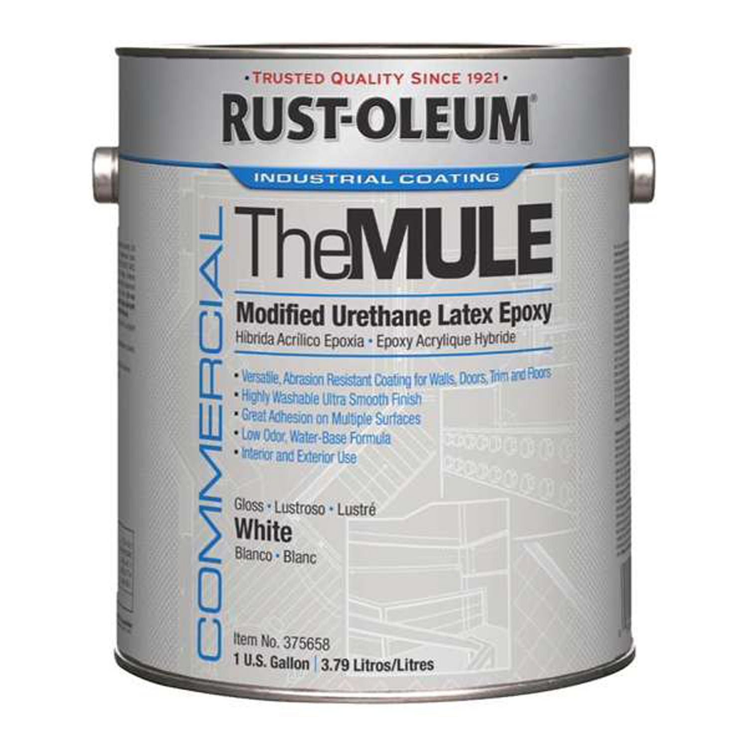 Rust-Oleum® Commercial The MULE (Modified Urethane Latex Epoxy), Interior/Exterior, Gloss Glass White, 1 gal Bucket/Pail, 2/Carton