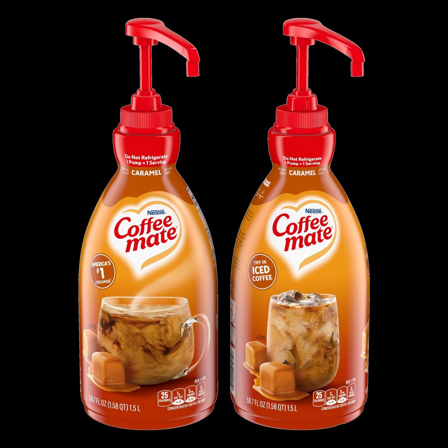 Coffee mate® Liquid Creamer Pump Bottle, Caramel, 50.7 oz Pump Bottle, 2/Carton