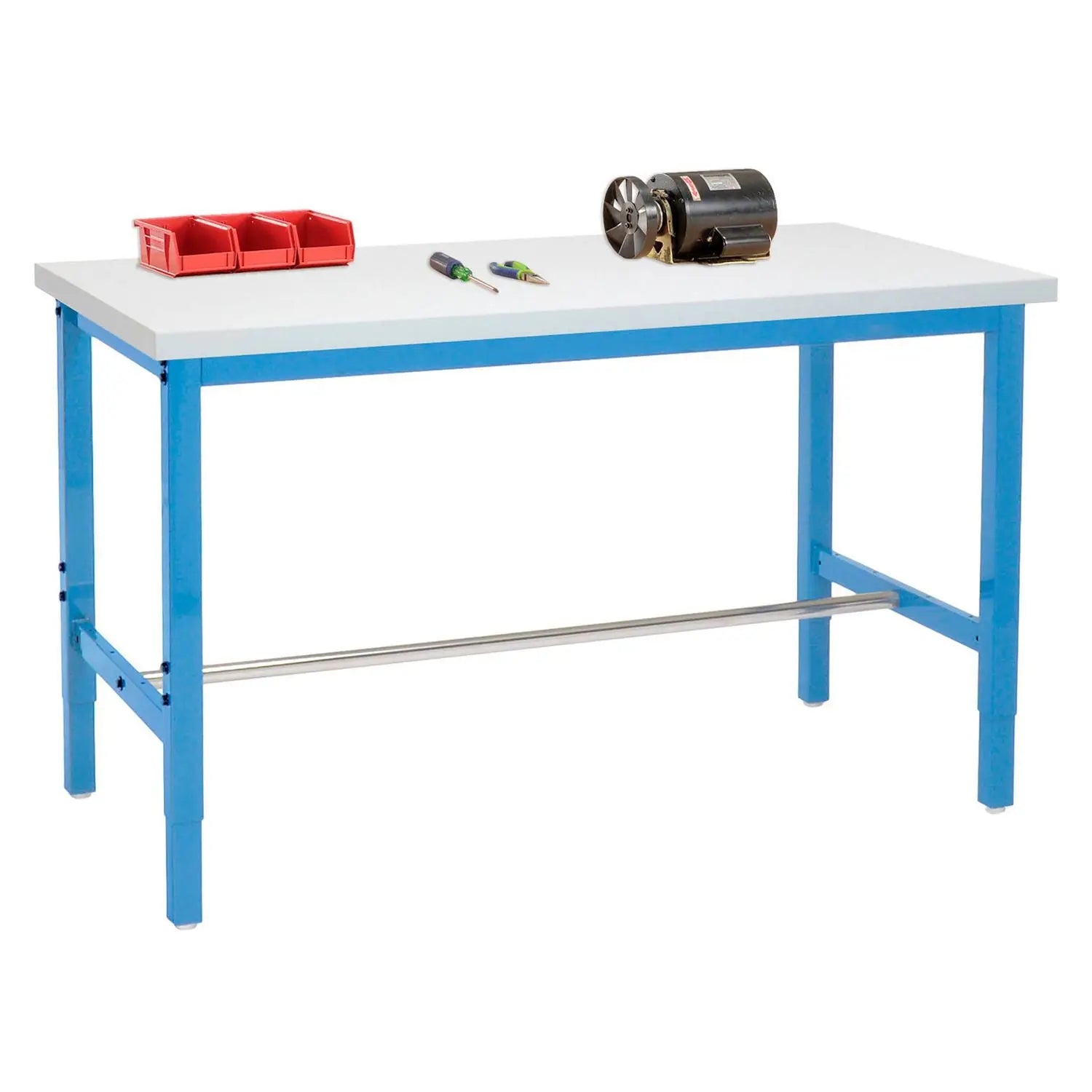 Global Industrial® Adjustable Height Heavy Duty Workbenches, 5,000 lbs, 72 x 30 x 31.63 to 43.63, White/Blue
