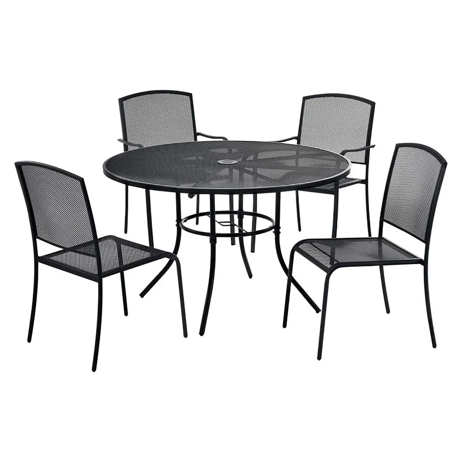 Global Industrial® Interion Mesh Cafe Table and Chair Sets, Round, 36" Dia x 29"h, Black Top, Black Base/Legs
