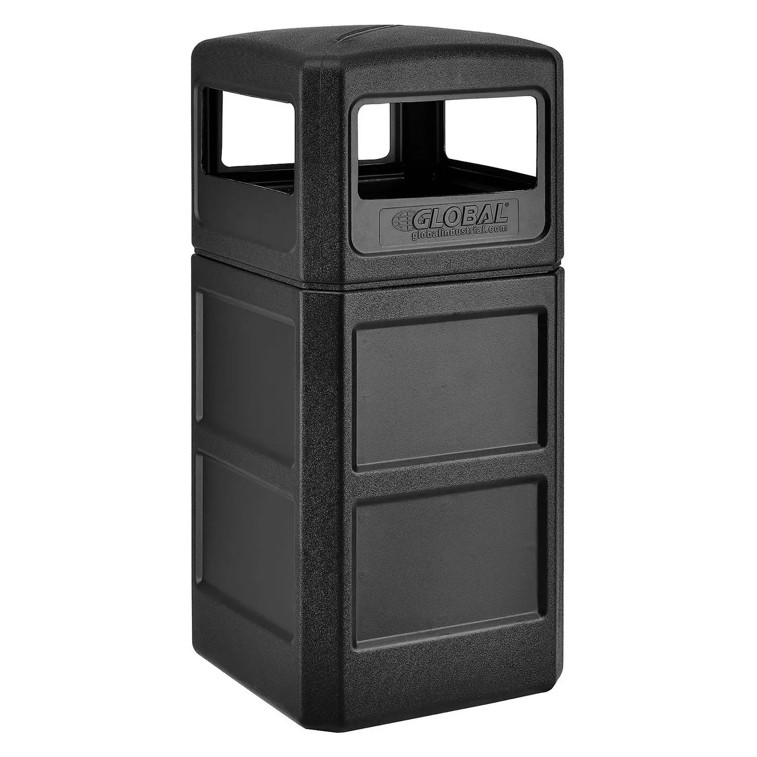 Global Industrial® Square Plastic Waste Receptacle, Dome Lid with Open Sides, 42 gal, Black