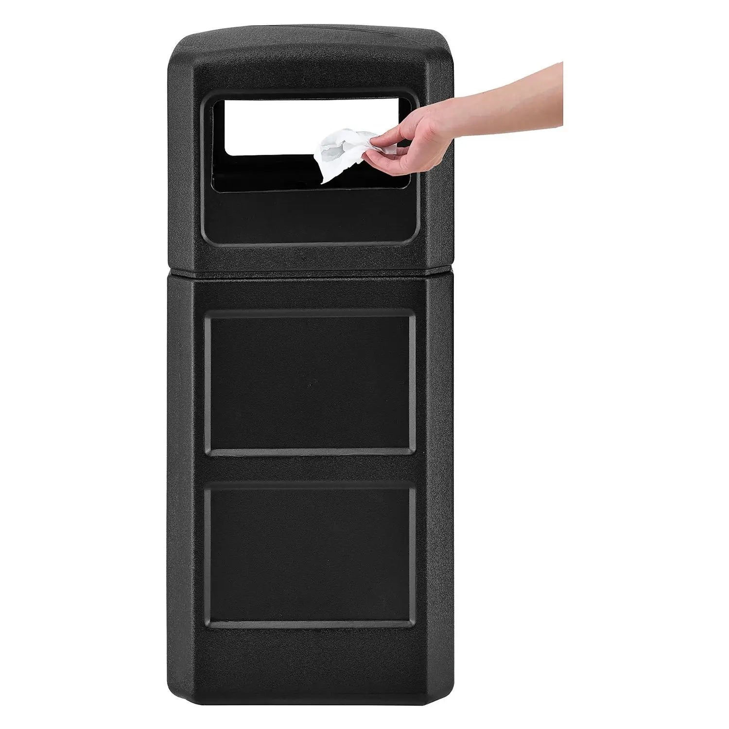 Global Industrial® Square Plastic Waste Receptacle, Dome Lid with Open Sides, 42 gal, Black