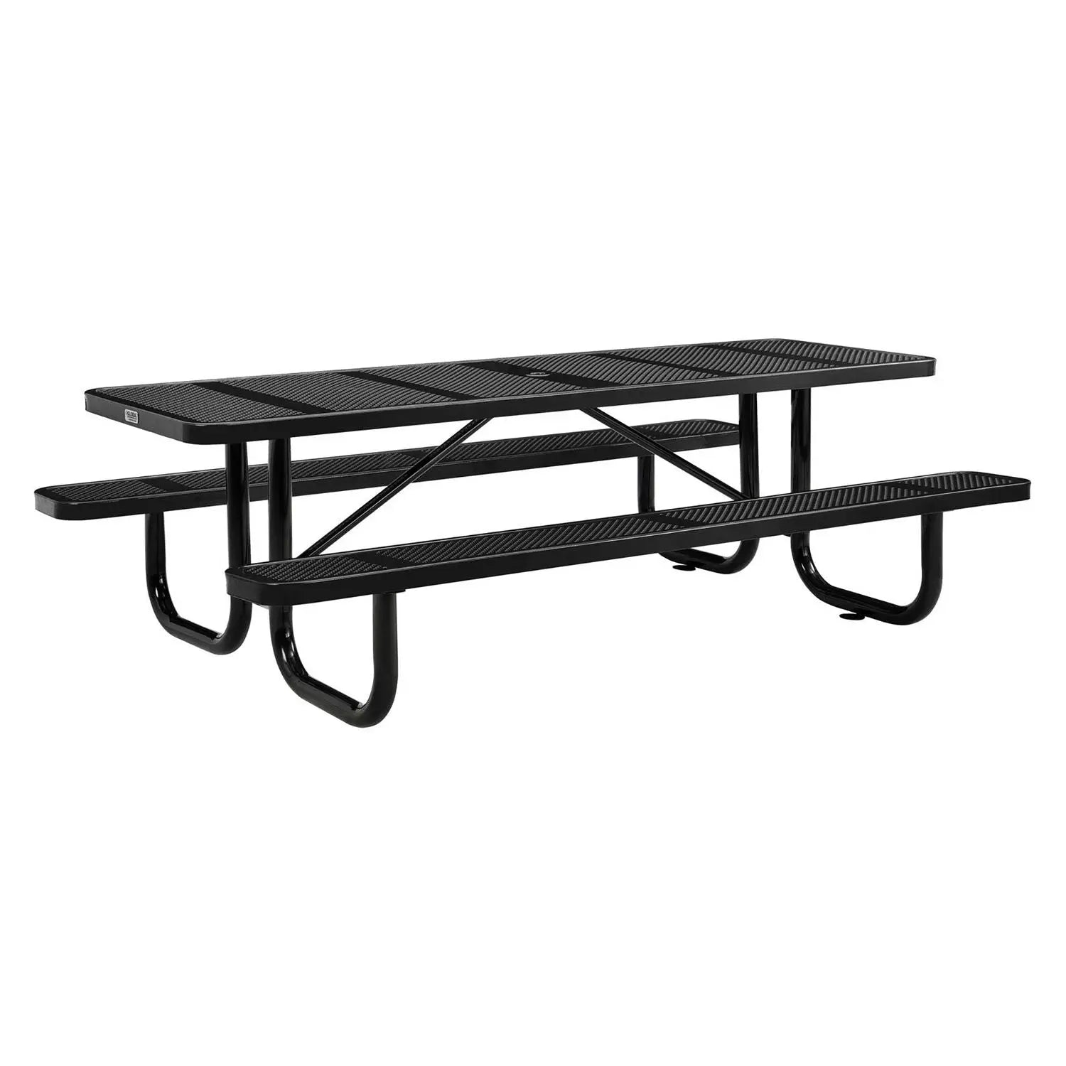 Global Industrial® Perforated Steel Picnic Table, Rectangular, 72 x 62 x 29.5, Black Top, Black Base/Legs
