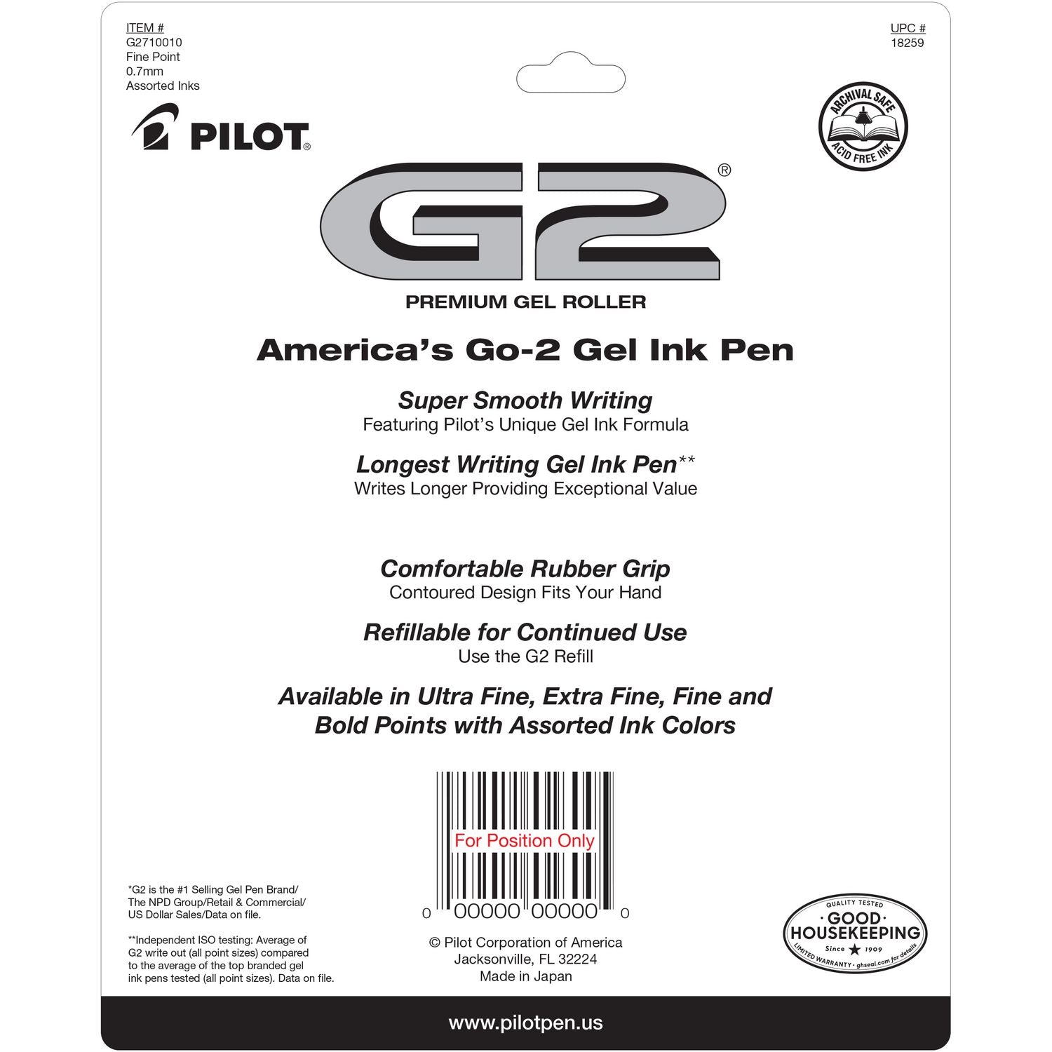 Pilot® G2 Premium Gel Pen, Retractable, Fine 0.7 mm, Assorted Ink and Barrel Colors, 10/Pack - Bloom Skins