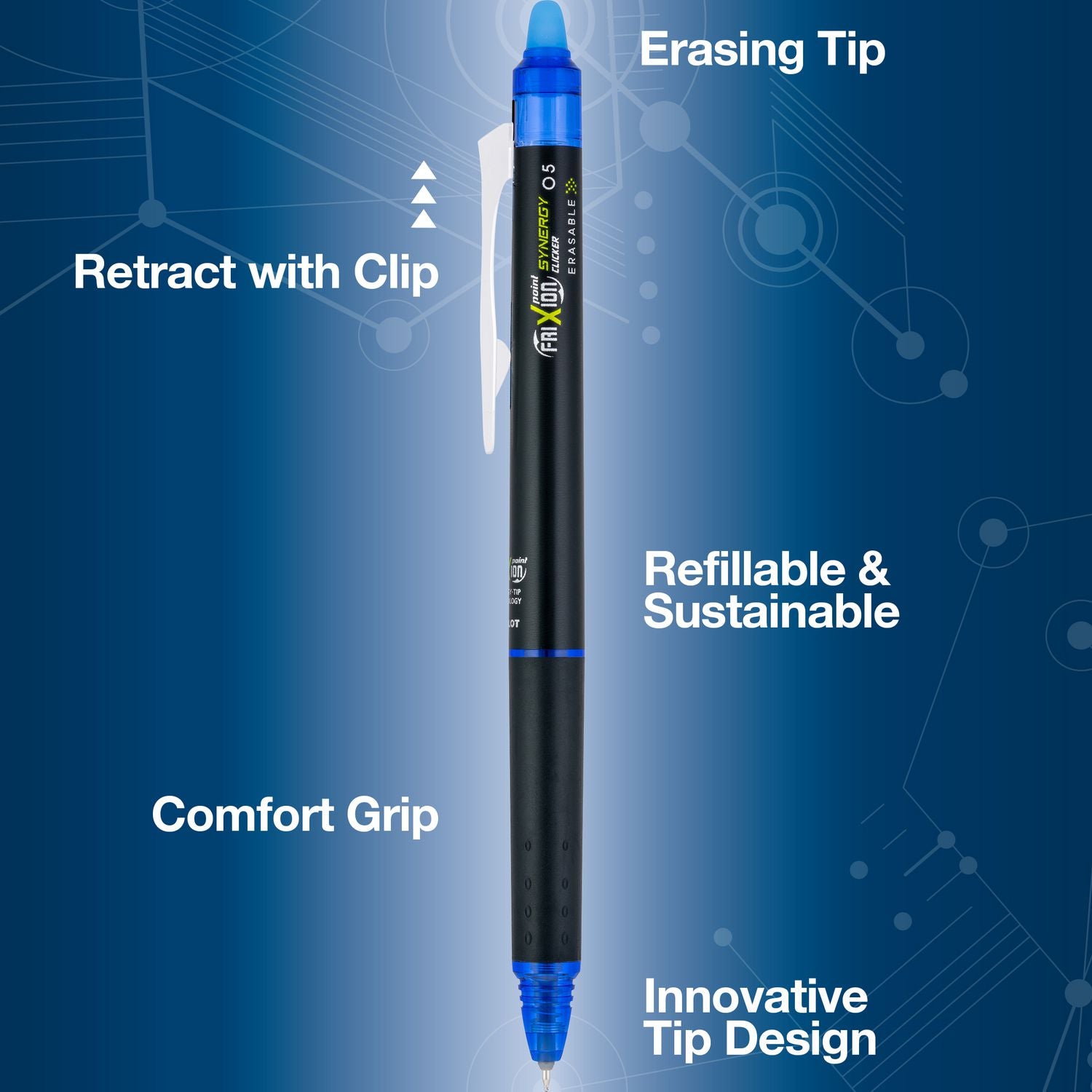Pilot® FriXion Synergy Clicker Erasable Gel Pen, Retractable, Extra-Fine 0.5 mm, Assorted Ink and Barrel Colors, 5/Pack - Bloom Skins