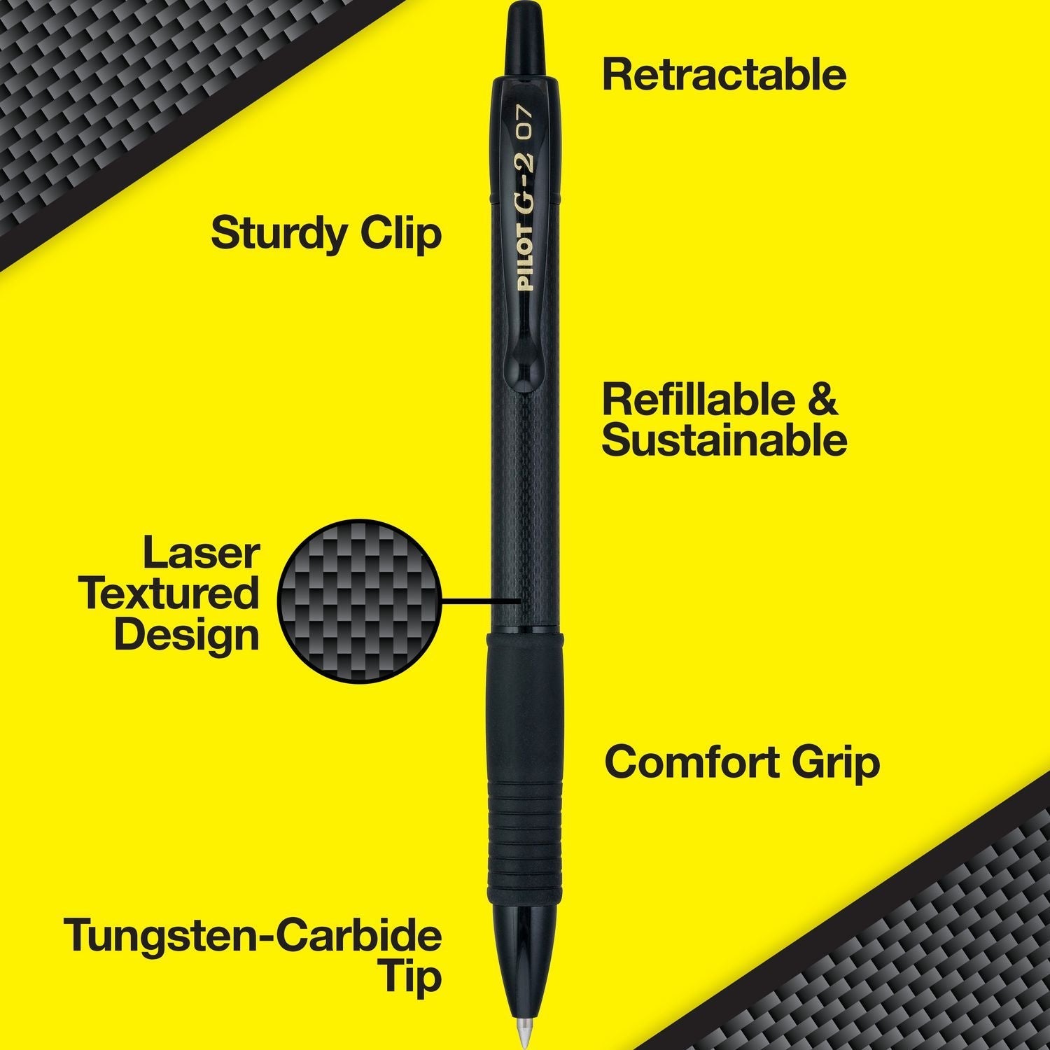 Pilot® G2 Edge Premium Gel Pen, Retractable, Fine 0.7 mm, Black Ink, Black Barrel, Dozen - Bloom Skins