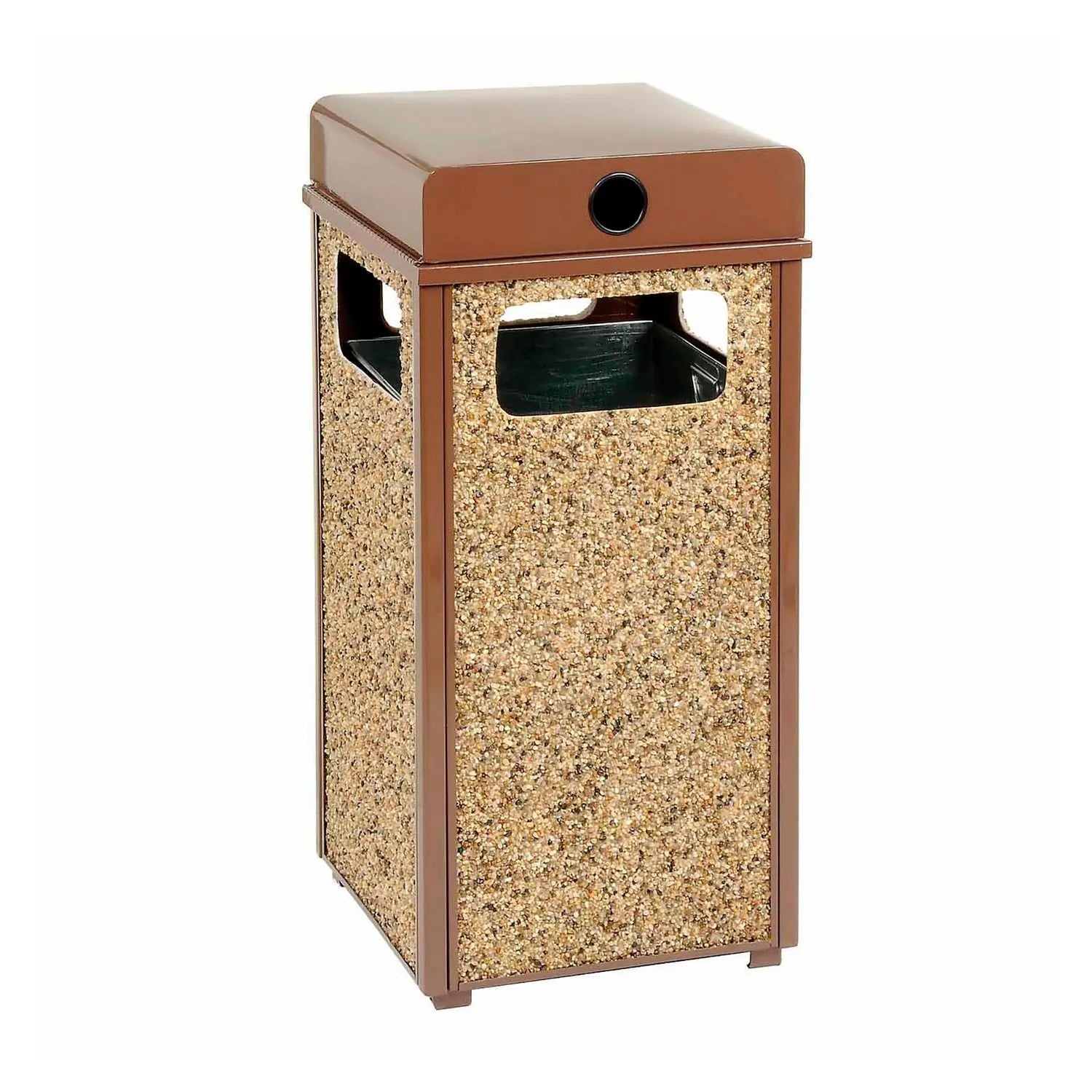 Global Industrial® Stone Panel All Weather Trash Receptacle Urn, 24 gal, Steel, Brown