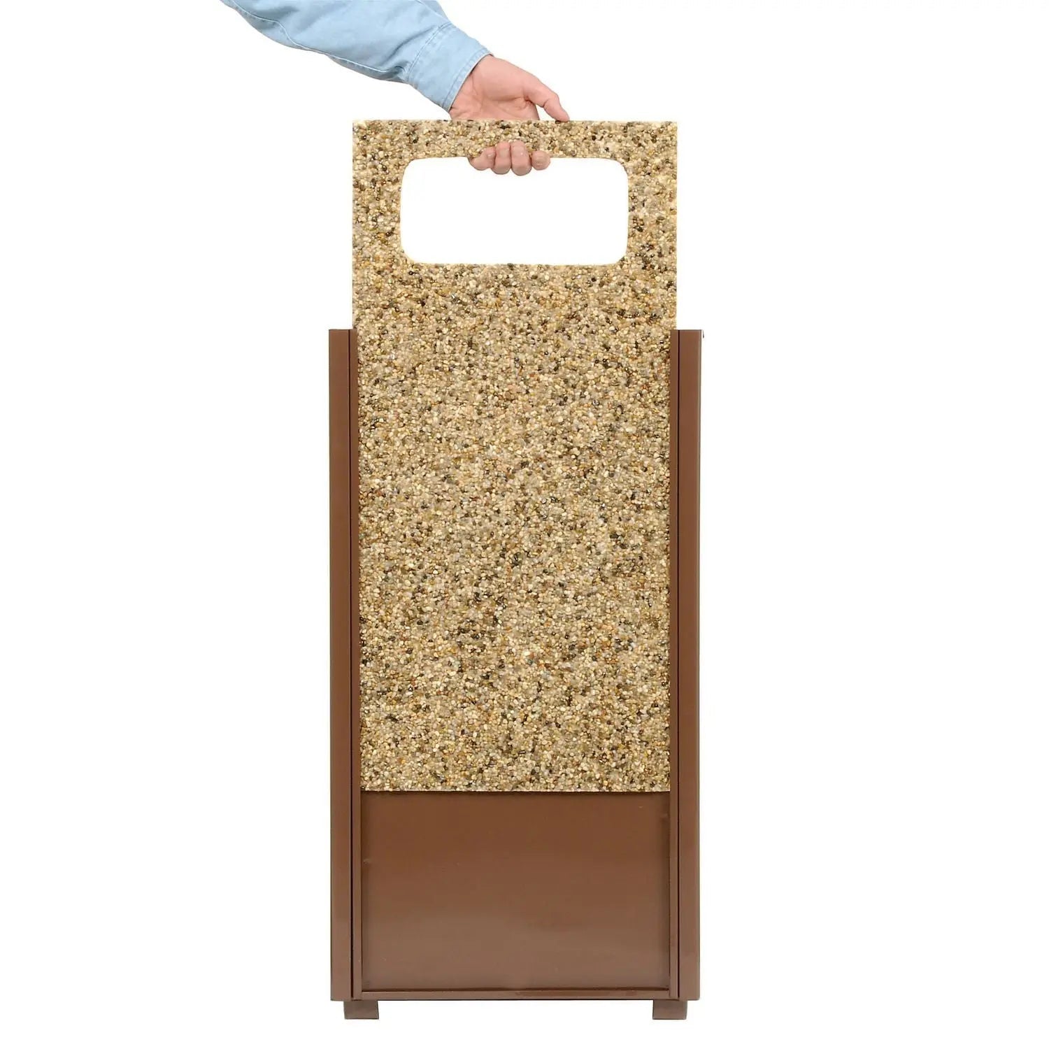 Global Industrial® Stone Panel All Weather Trash Receptacle Urn, 24 gal, Steel, Brown