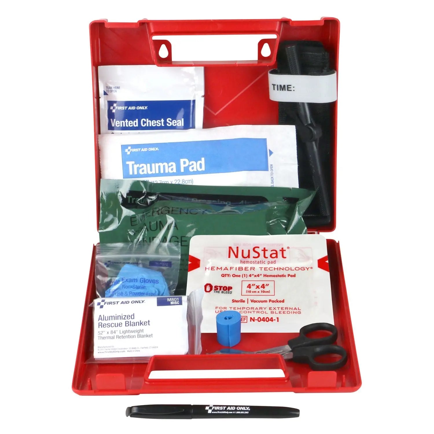 First Aid Only™ Bleeding Control Wall Station Single Kit - Deluxe, 14 Pieces, Plastic Case