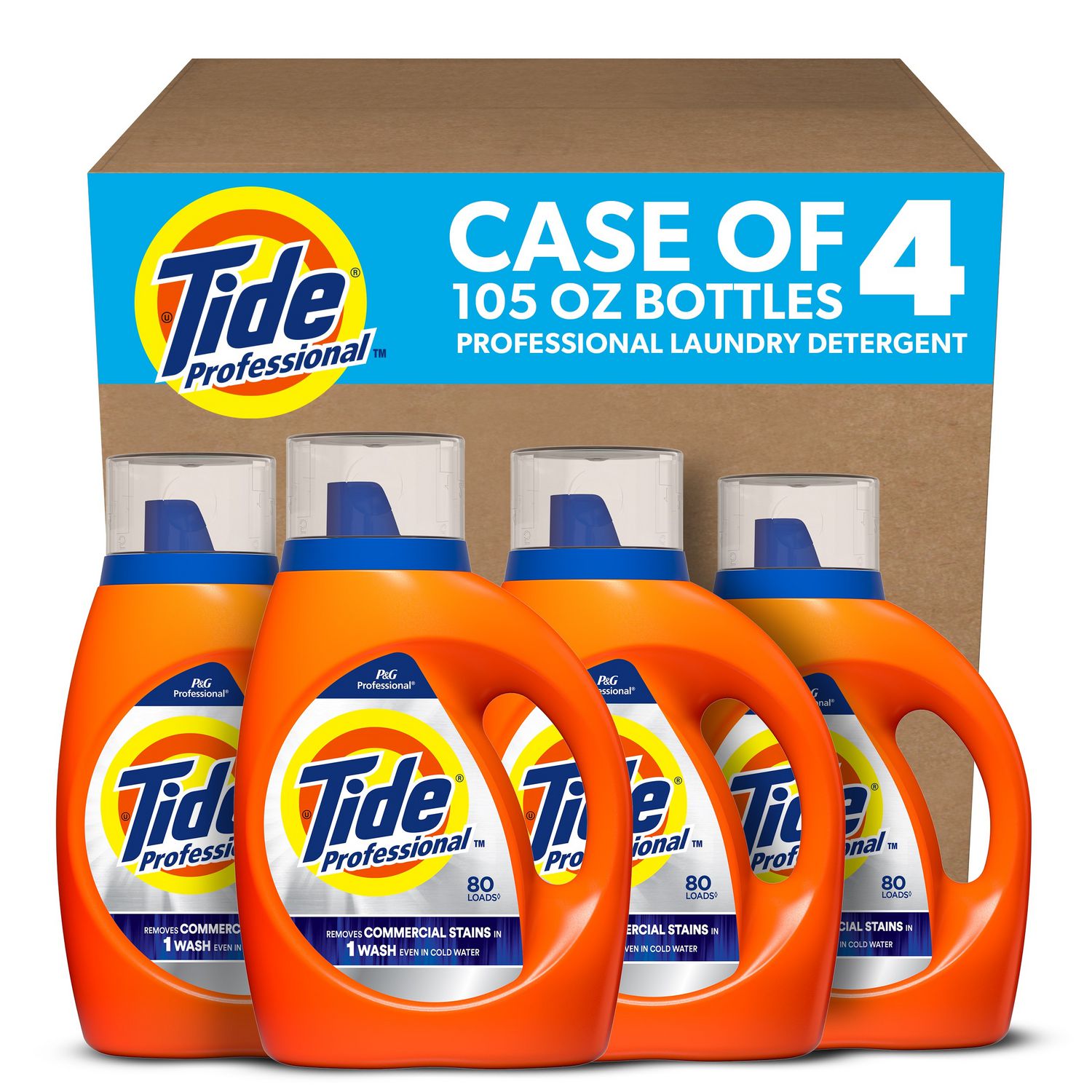 Tide® Professional™ Commercial HE Liquid Laundry Detergent, 105 oz Pour Bottle, 4/Carton