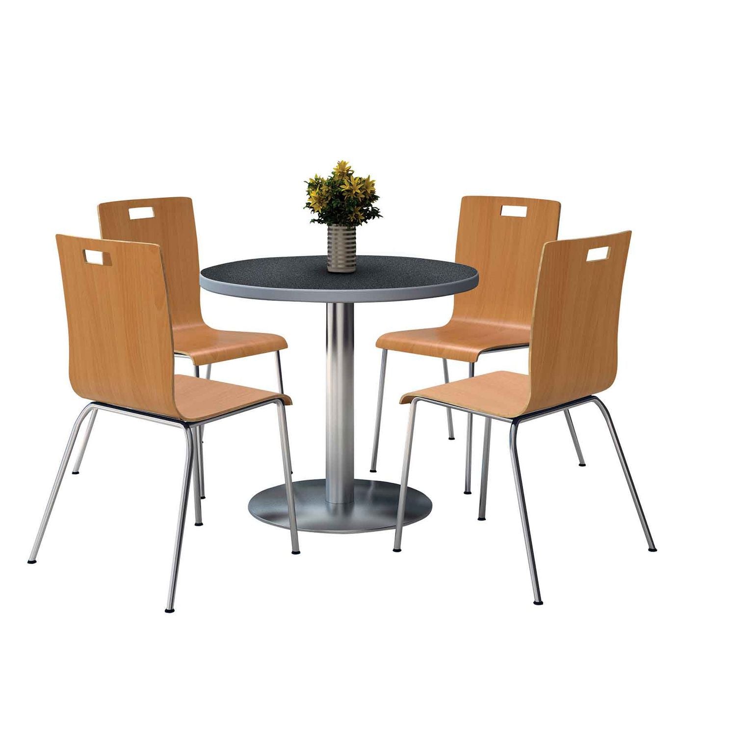 KFI Studios Pedestal Table with Four Natural Jive Series Chairs, Round, 36" Dia x 29h, Graphite Nebula