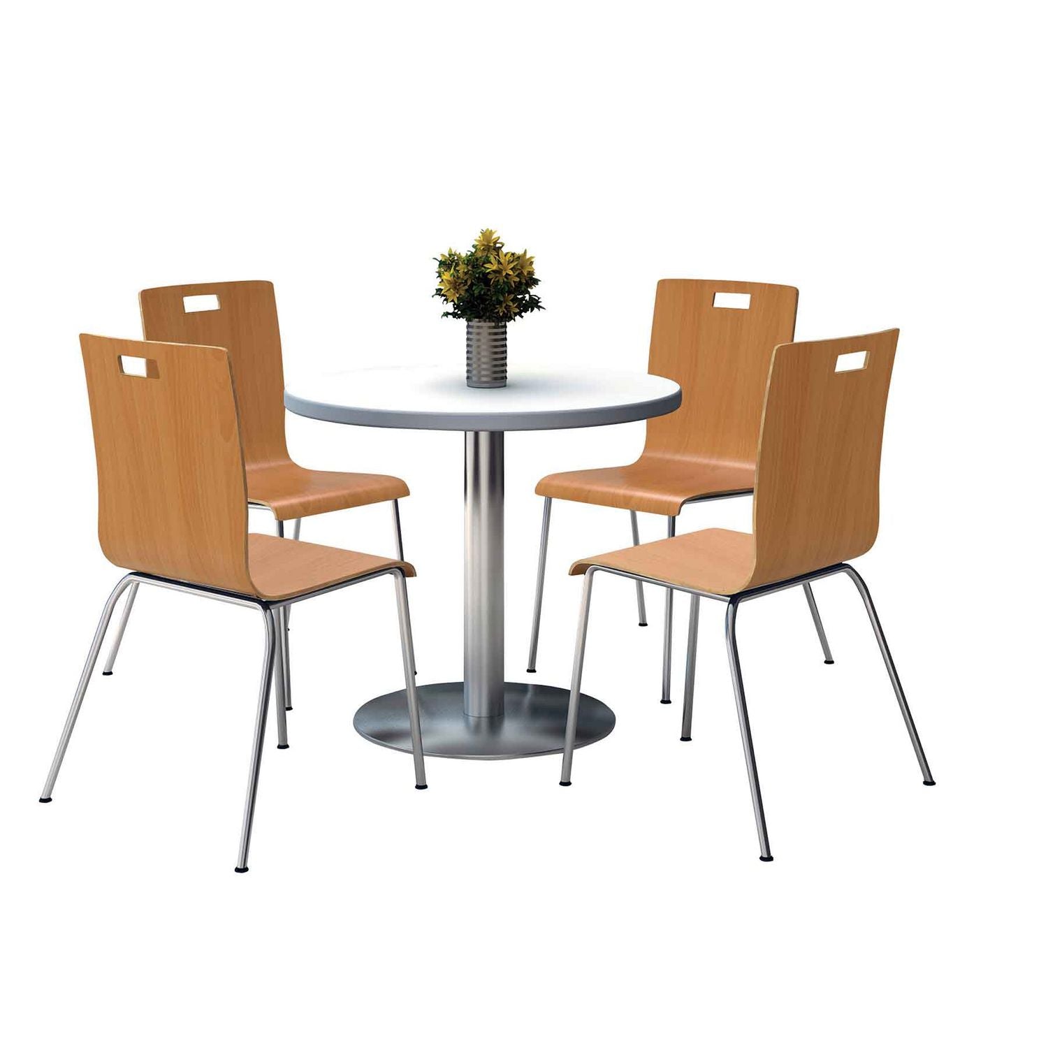KFI Studios Pedestal Table with Four Natural Jive Series Chairs, Round, 36" Dia x 29h, Crisp Linen