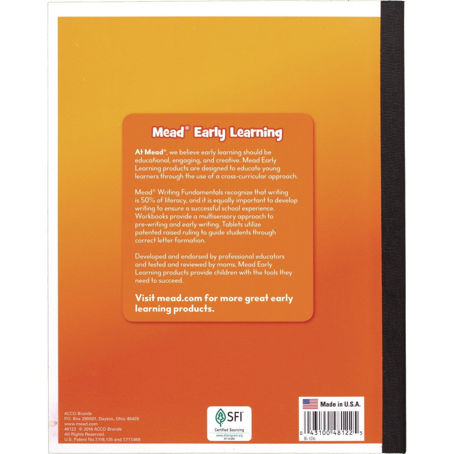 Mead® Learn to Letter Primary Journal with Raised Ruling, Manuscript Format, Orange/White/Blue Cover, (40) 10 x 8 Sheets