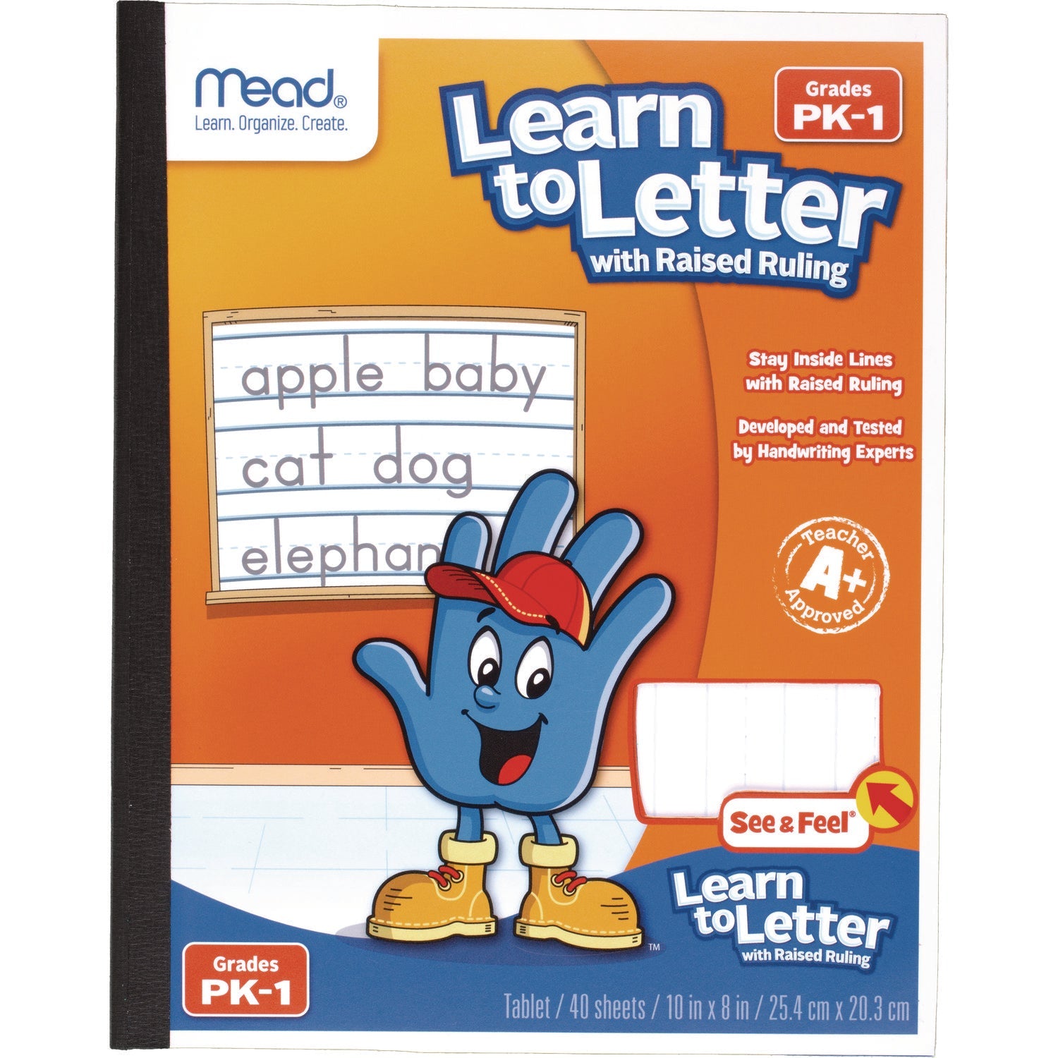 Mead® Learn to Letter Primary Journal with Raised Ruling, Manuscript Format, Orange/White/Blue Cover, (40) 10 x 8 Sheets