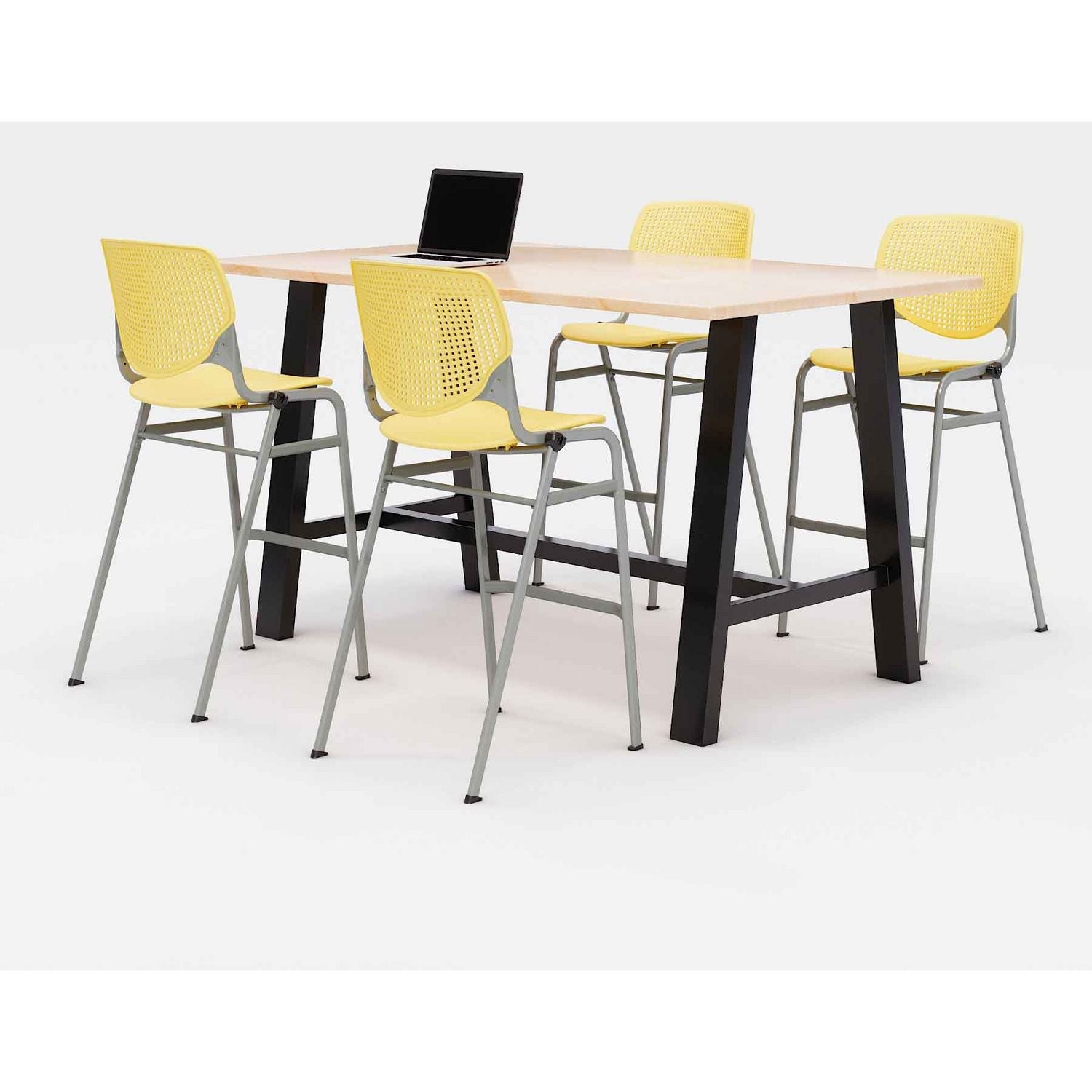 KFI Studios Midtown Bistro Dining Table with Four Yellow Kool Barstools, 36 x 72 x 41, Kensington Maple