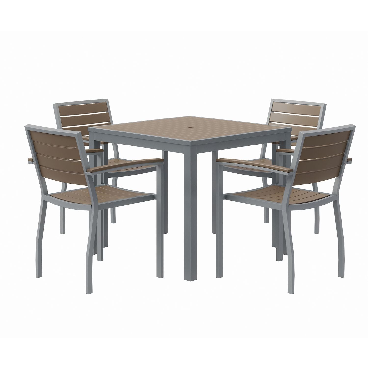 KFI Studios Eveleen Outdoor Patio Table with Four Mocha Powder-Coated Polymer Chairs, Square, 32", Mocha