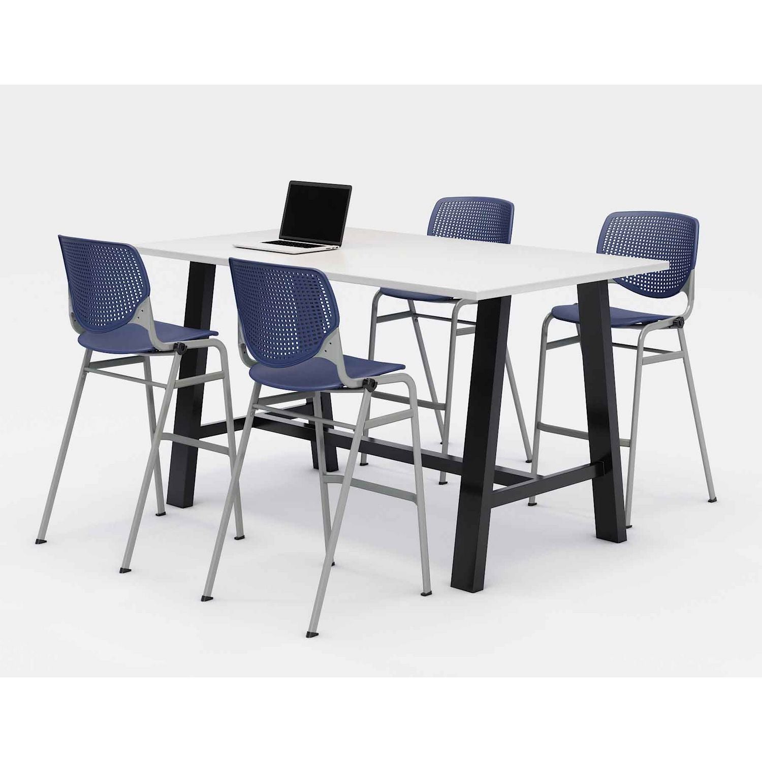 KFI Studios Midtown Bistro Dining Table with Four Navy Kool Barstools, 36 x 72 x 41, Designer White
