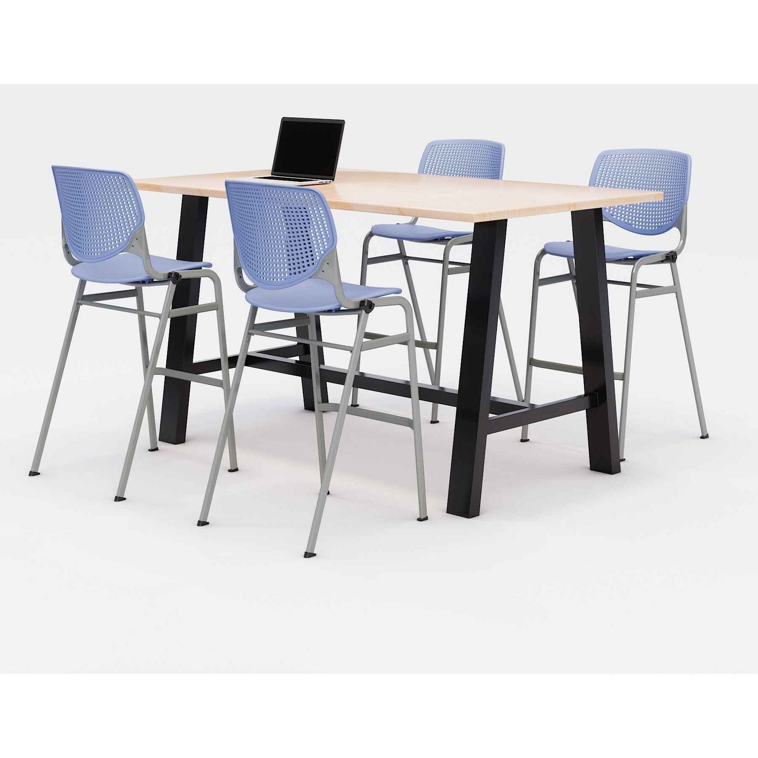 KFI Studios Midtown Bistro Dining Table with Four Periwinkle Kool Barstools, 36 x 72 x 41, Kensington Maple