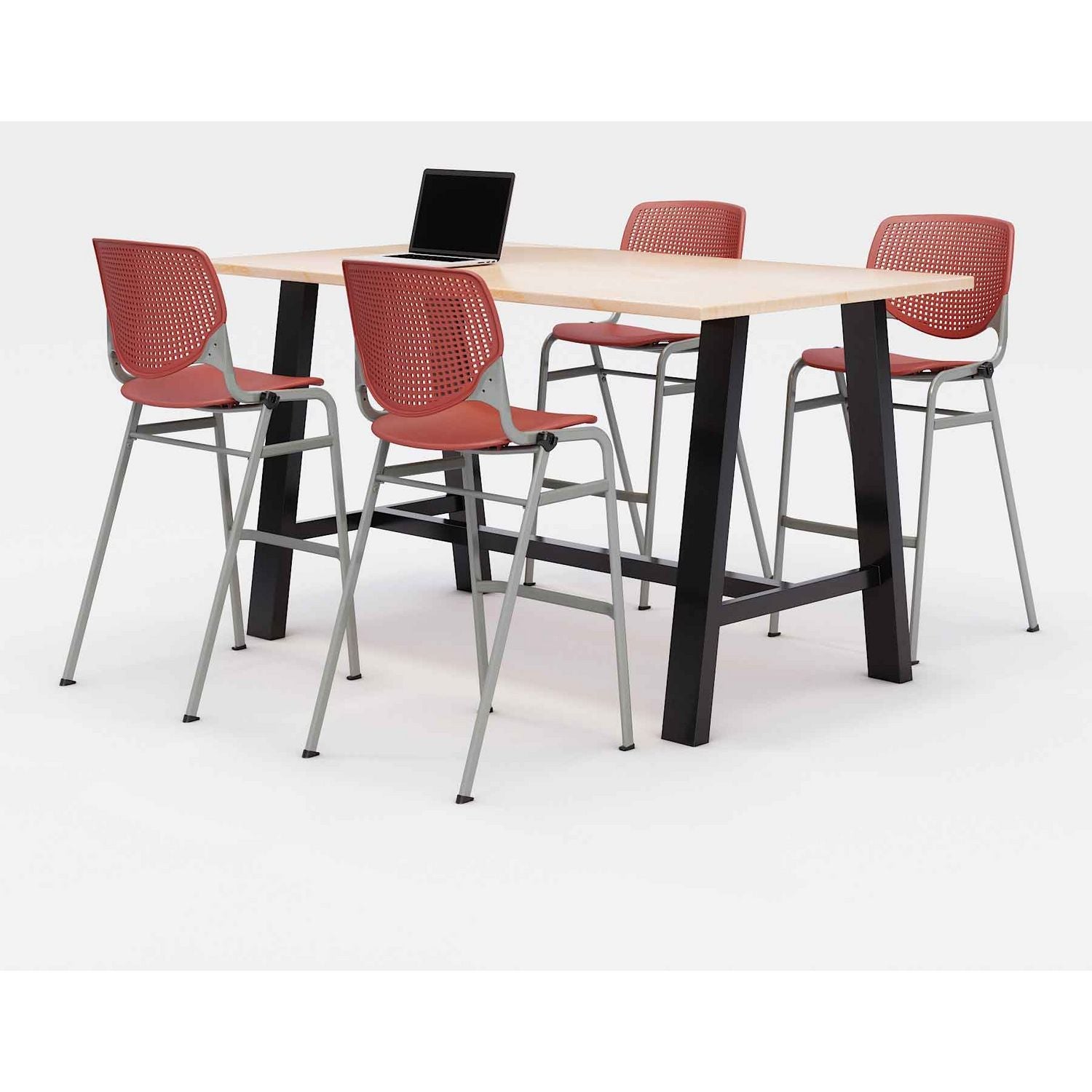 KFI Studios Midtown Bistro Dining Table with Four Coral Kool Barstools, 36 x 72 x 41, Kensington Maple
