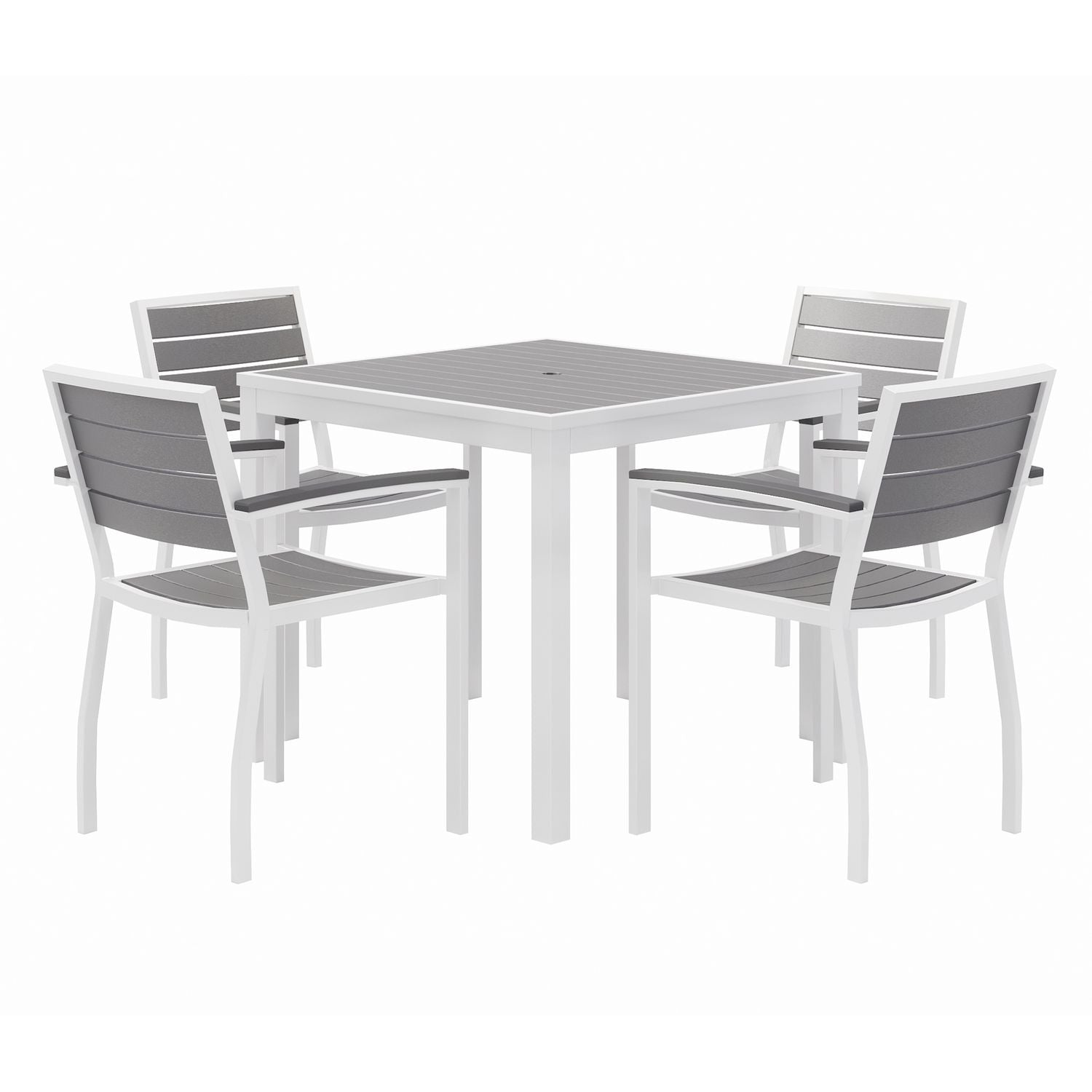 KFI Studios Eveleen Outdoor Patio Table with Four Gray Powder-Coated Polymer Chairs, 32" Square, Gray