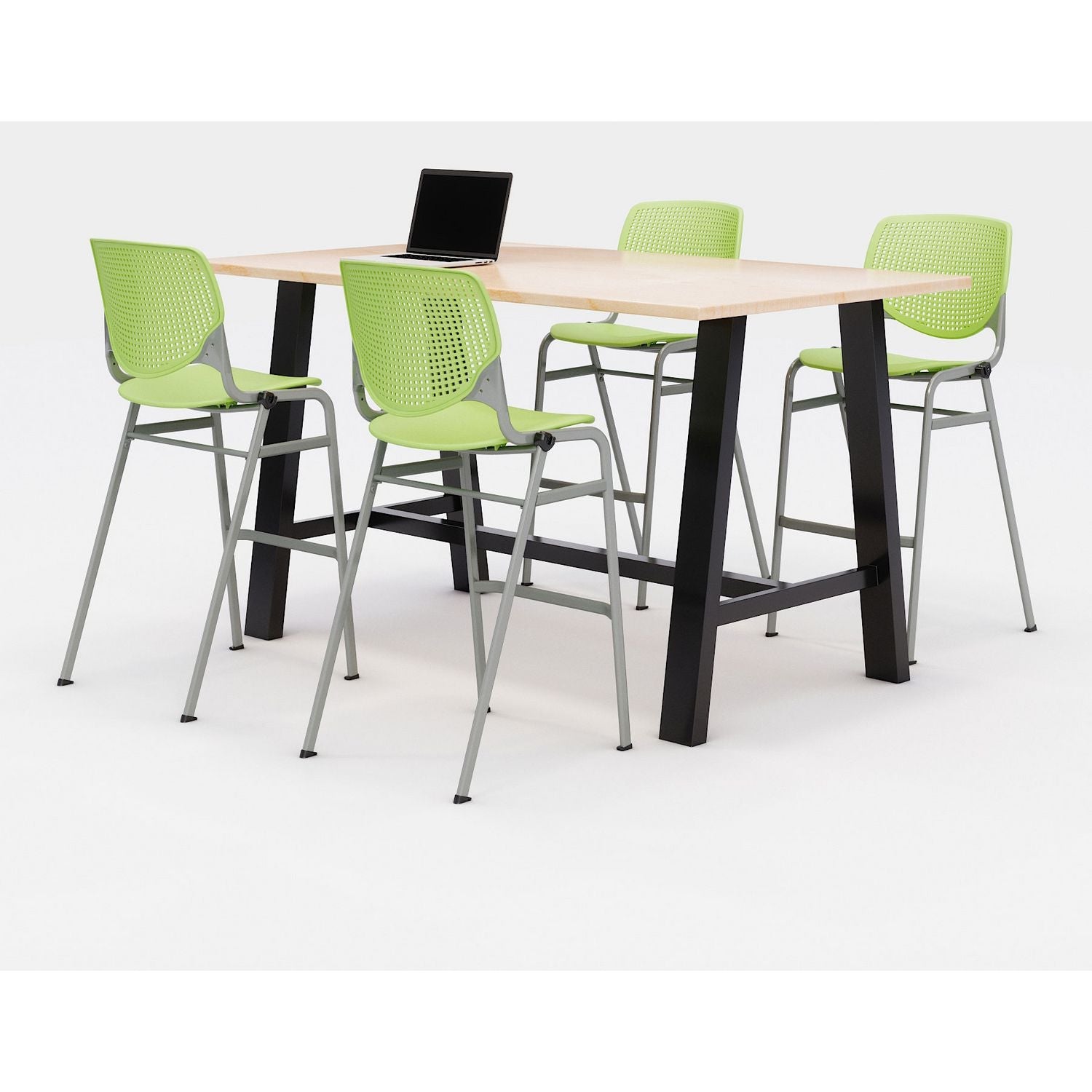 KFI Studios Midtown Bistro Dining Table with Four Lime Green Kool Barstools, 36 x 72 x 41, Kensington Maple