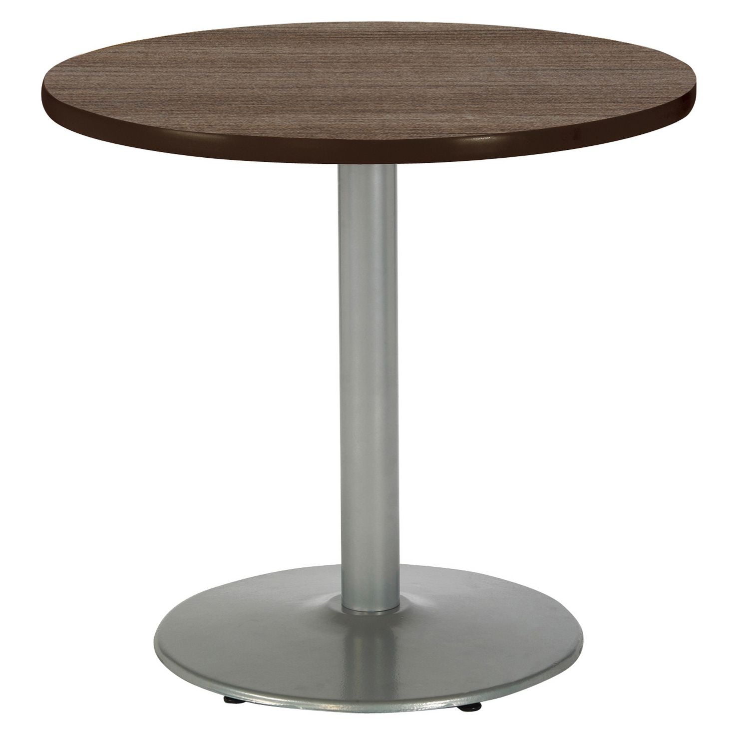 KFI Studios Pedestal Table with Four White Kool Series Chairs, Round, 36" Dia x 29h, Studio Teak