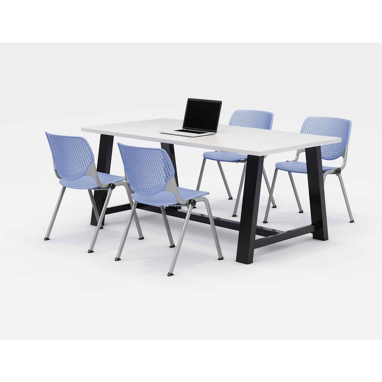 KFI Studios Midtown Dining Table with Four Periwinkle Kool Series Chairs, 36 x 72 x 30, Designer White
