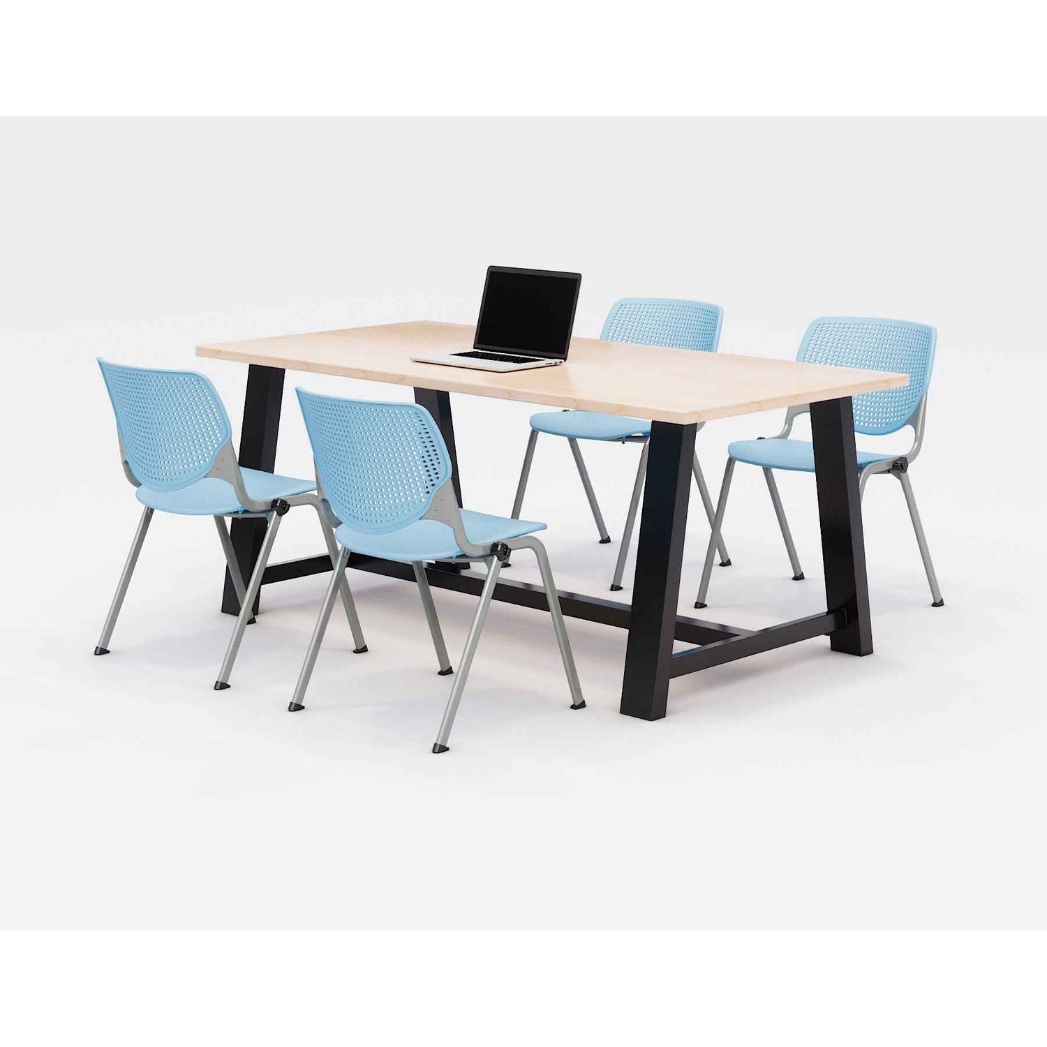 KFI Studios Midtown Dining Table with Four Sky Blue Kool Series Chairs, 36 x 72 x 30, Kensington Maple