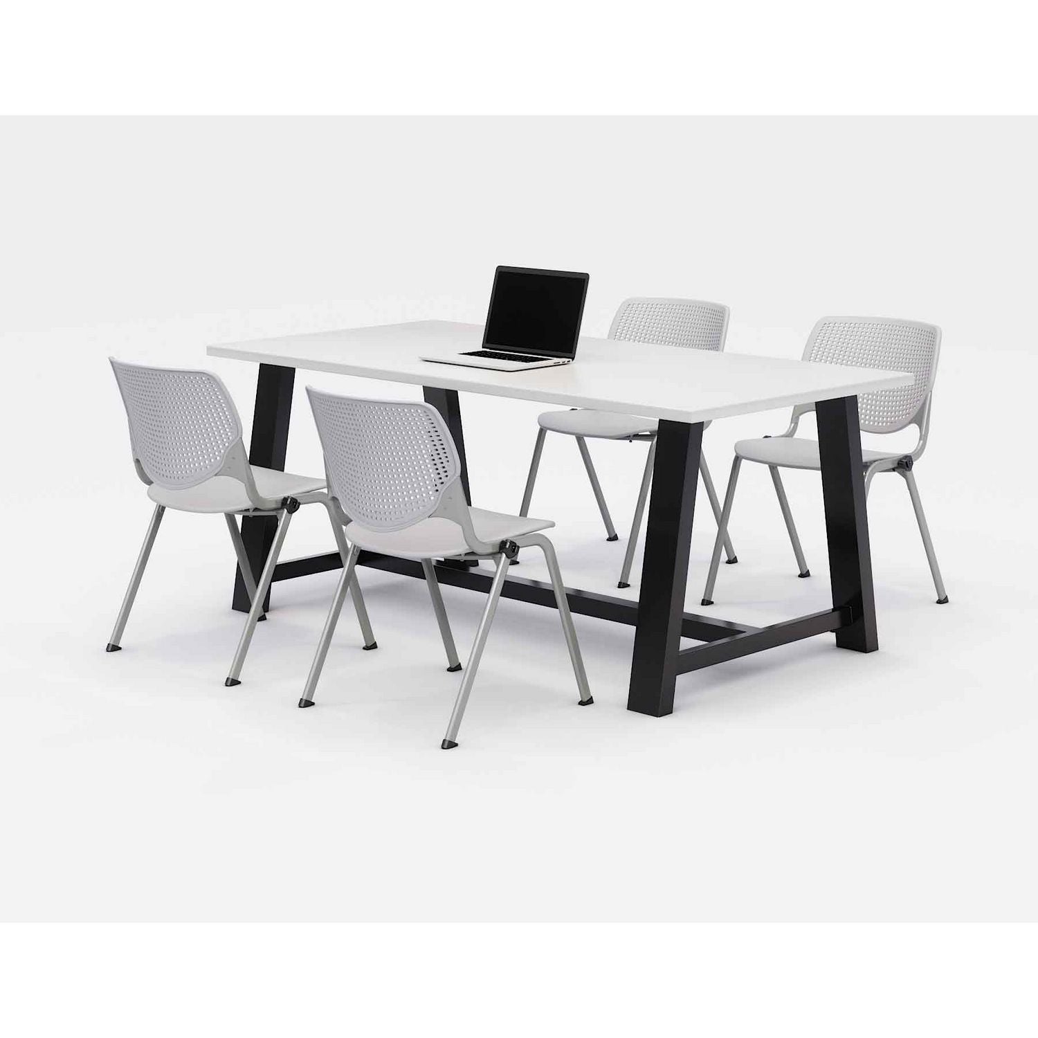KFI Studios Midtown Dining Table with Four Light Gray Kool Series Chairs, 36 x 72 x 30, Designer White