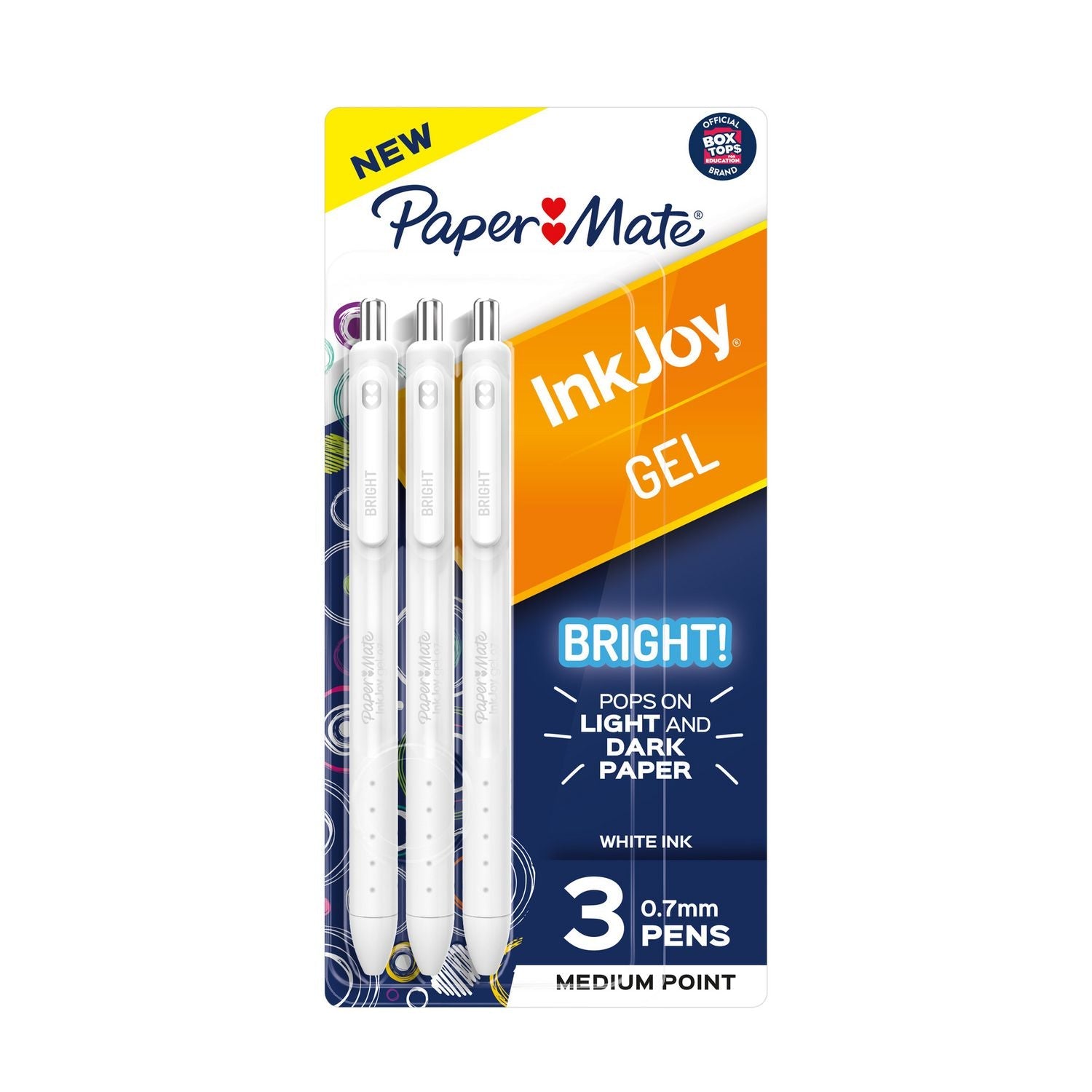 Paper Mate® InkJoy Gel Bright Gel Pen, Retractable, Medium 0.7 mm, White Ink, White Barrel, 3/Pack