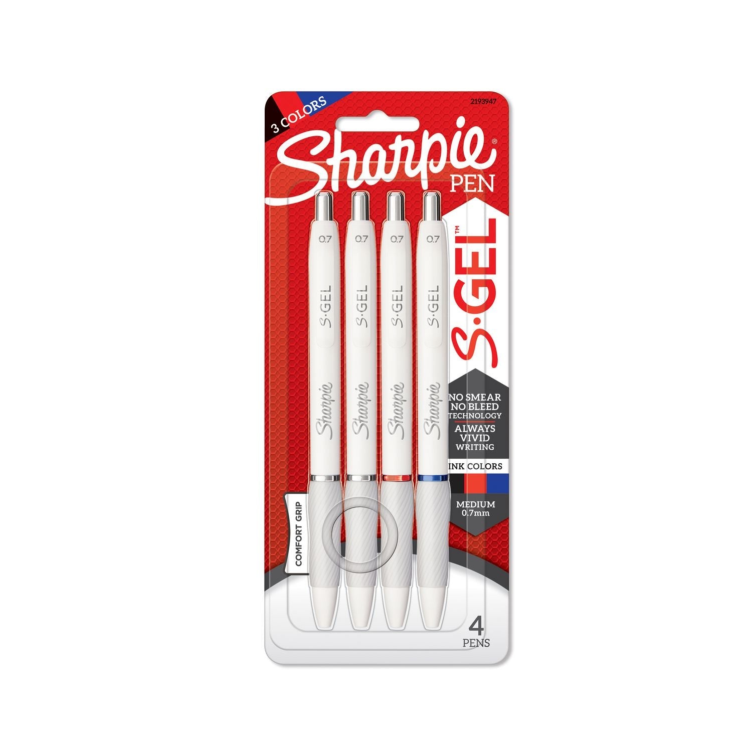 Sharpie® S-Gel™ S-Gel Fashion Barrel Gel Pen, Retractable, Medium 0.7 mm, Assorted Ink Colors, White Barrel, 4/Pack