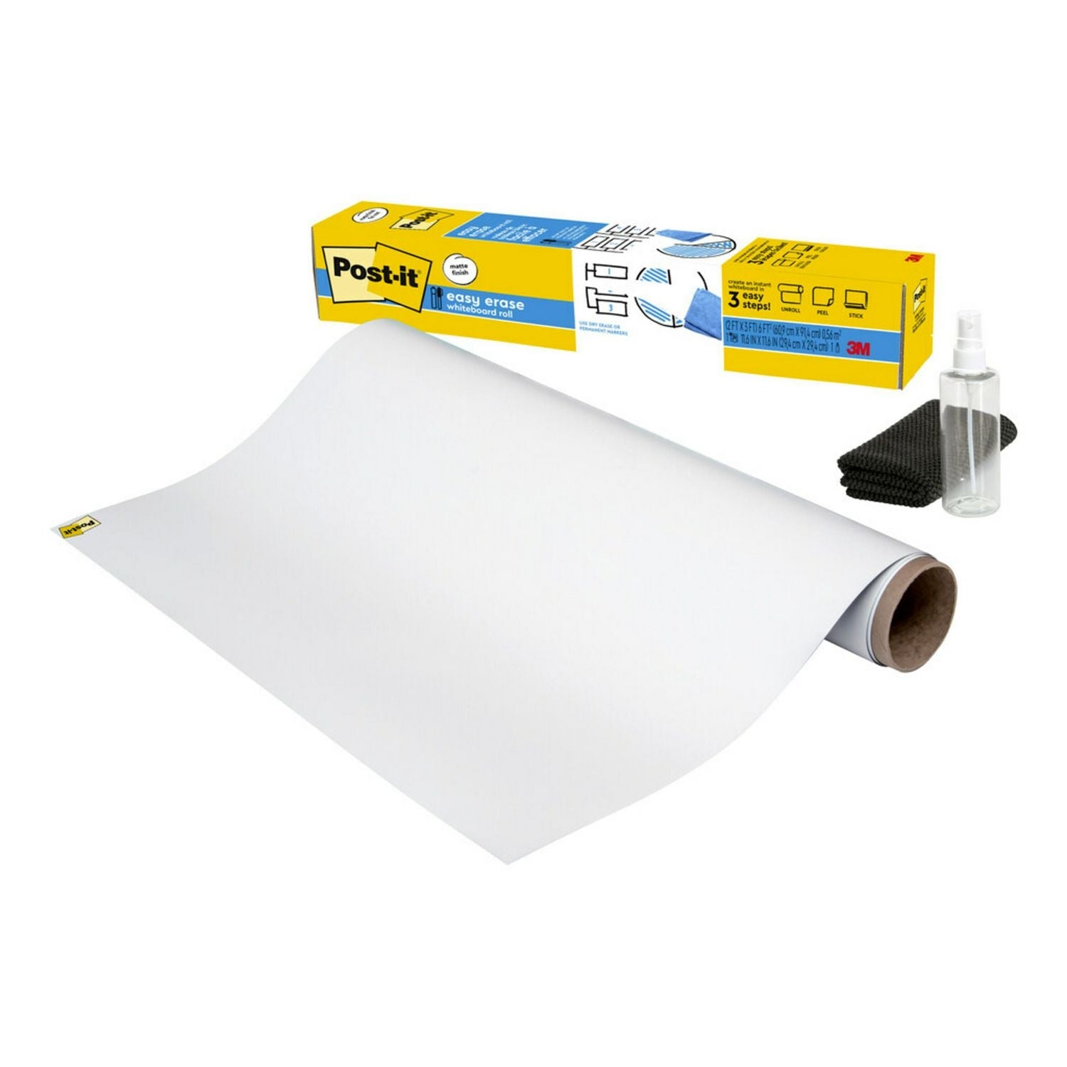 Post-it® Easy Erase Permanent Marker Whiteboard Surface, Laminate Film, 36" x 24", White