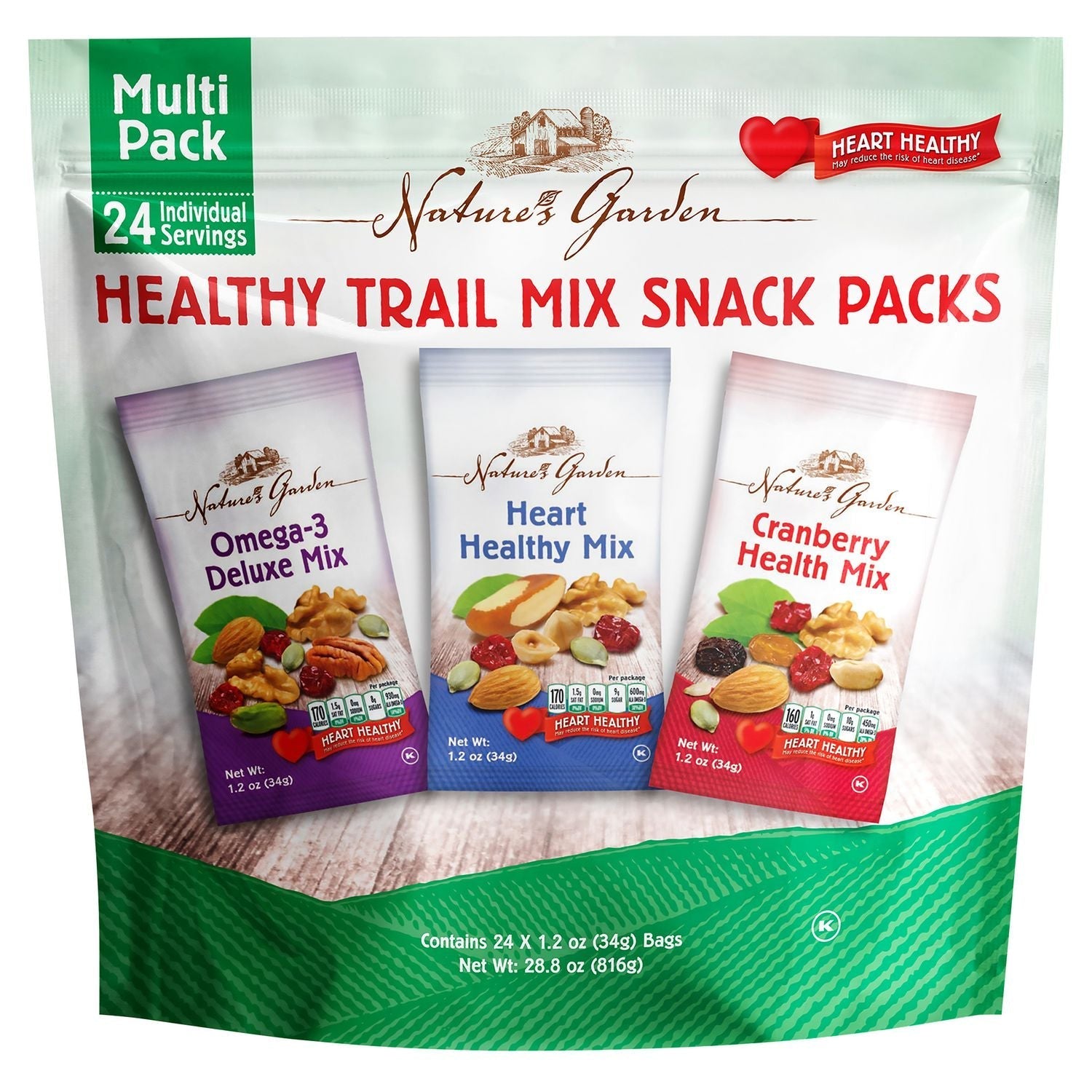 Nature's Garden Healthy Trail Mix Snack Packs, Assorted Flavors, 1.2 oz Pouch, 24/Bag, 2 Bags/Carton - Bloom Skins