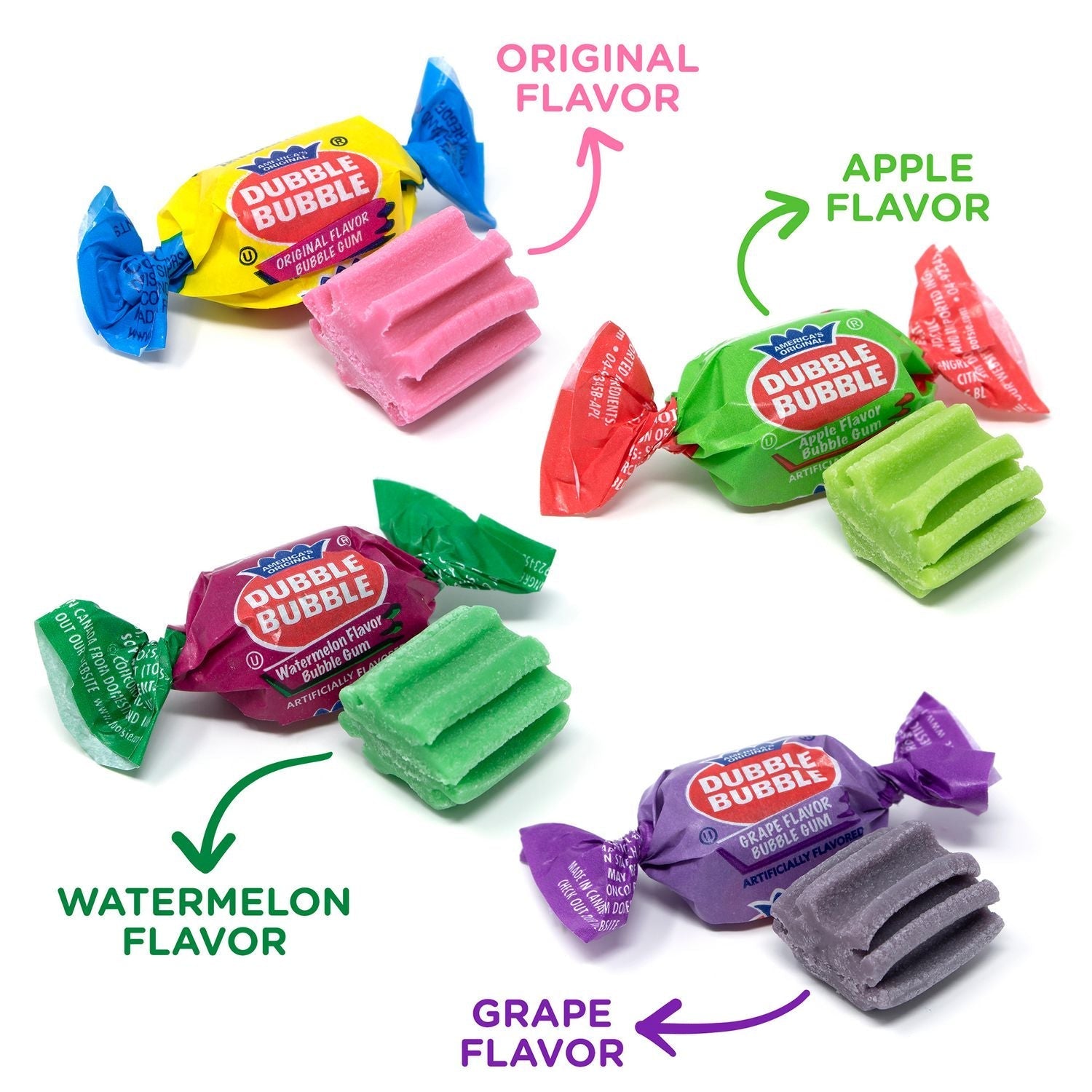 Dubble Bubble Bubble Gum Assorted Flavor Twist Tub, 0.16 oz Individually Wrapped, 300/Tub, 2 Tubs/Carton